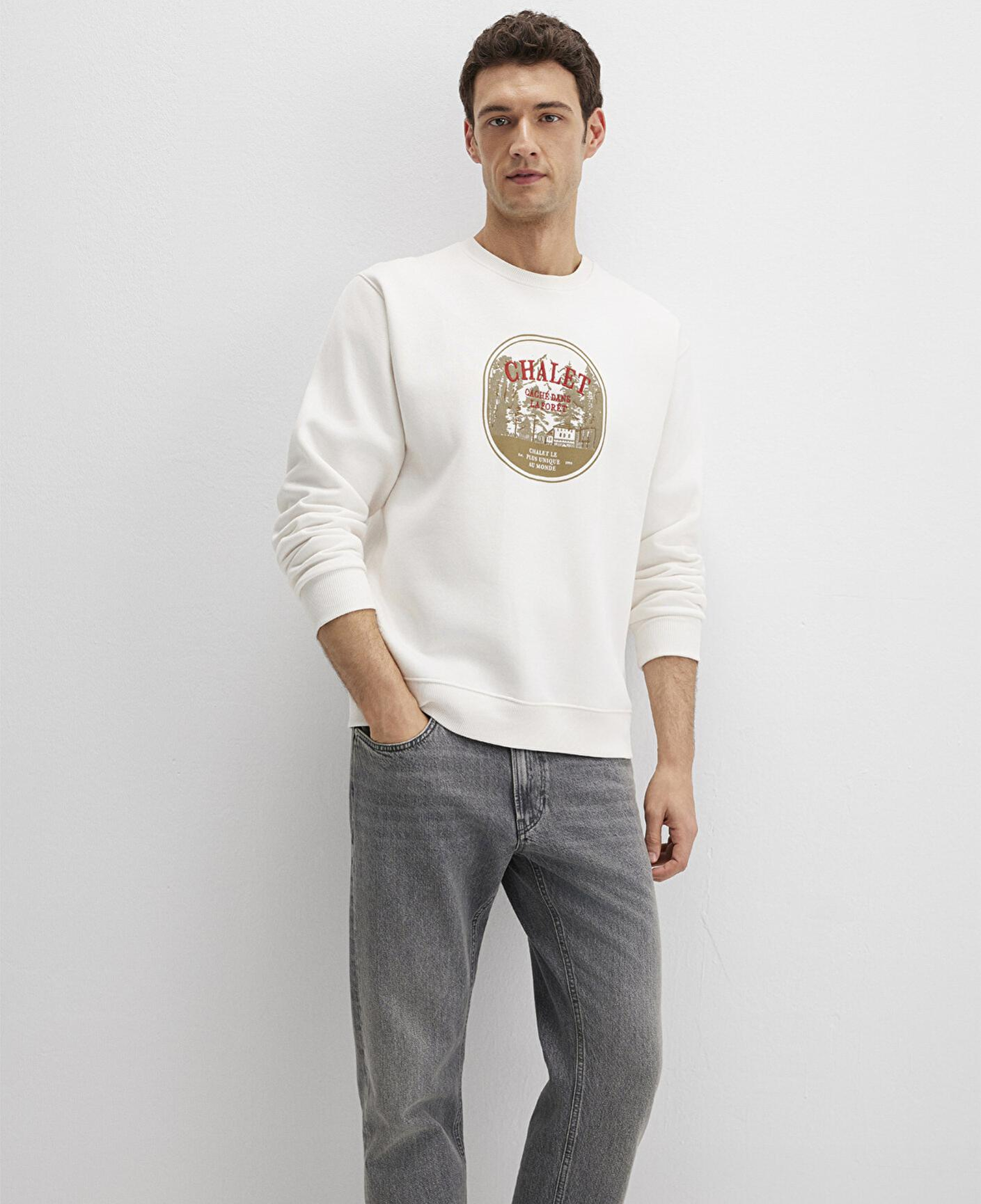 Mavi Chalet Nakışlı Ekru Sweatshirt 0S10484-70057