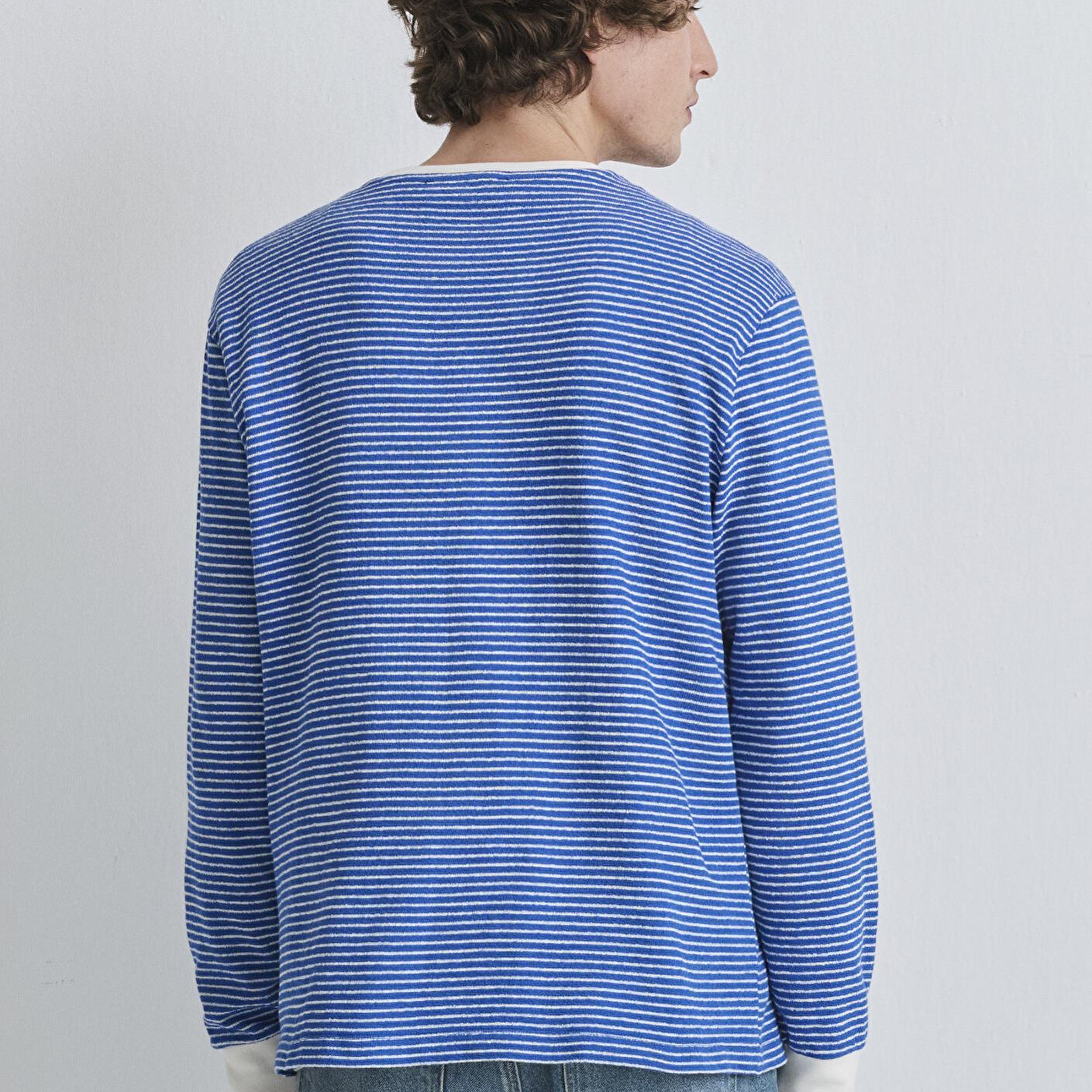 Mavi Çizgili Mavi Tişört Loose Fit / Bol Rahat Kesim 0613038-81330