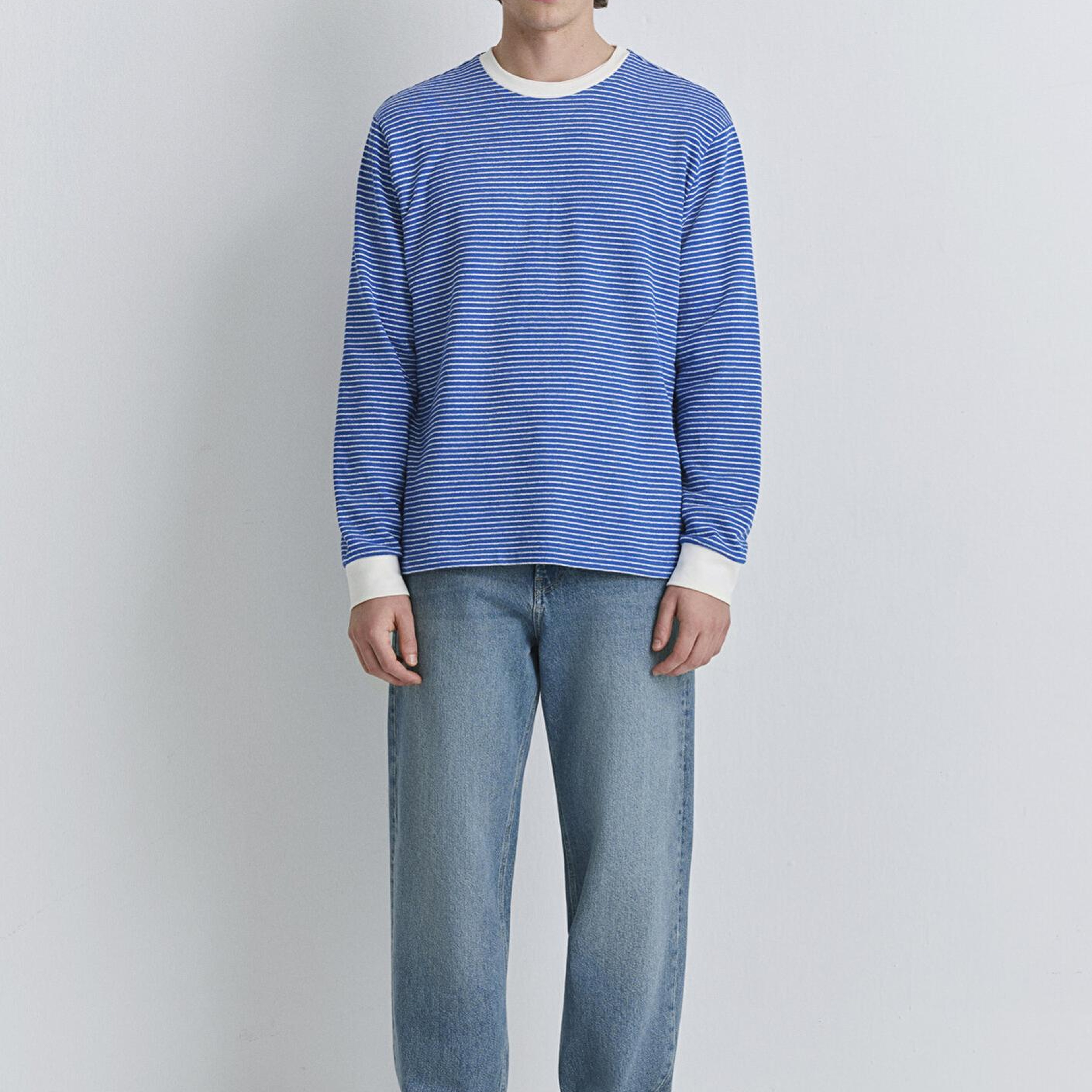 Mavi Çizgili Mavi Tişört Loose Fit / Bol Rahat Kesim 0613038-81330