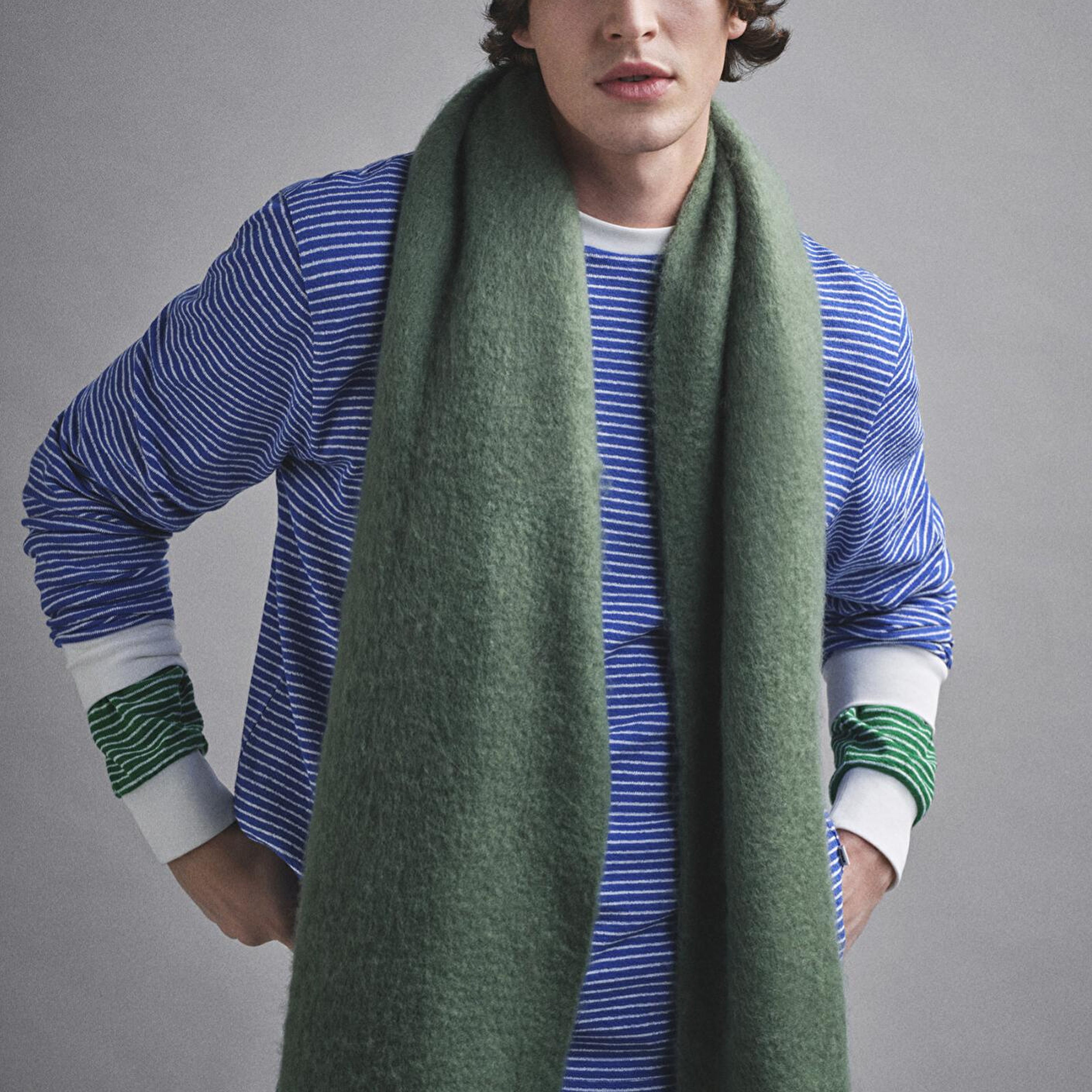 Mavi Çizgili Mavi Tişört Loose Fit / Bol Rahat Kesim 0613038-81330