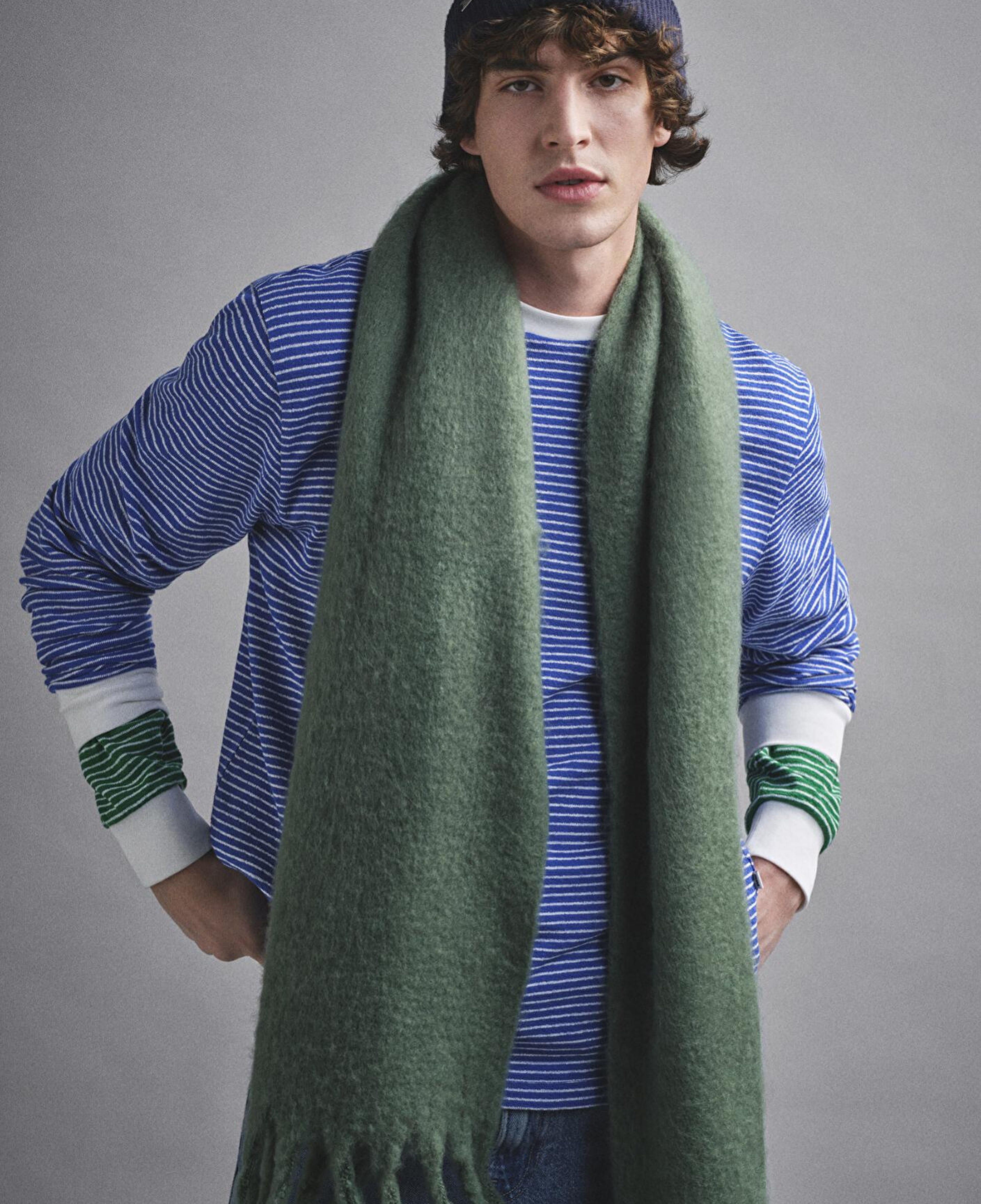 Mavi Çizgili Mavi Tişört Loose Fit / Bol Rahat Kesim 0613038-81330