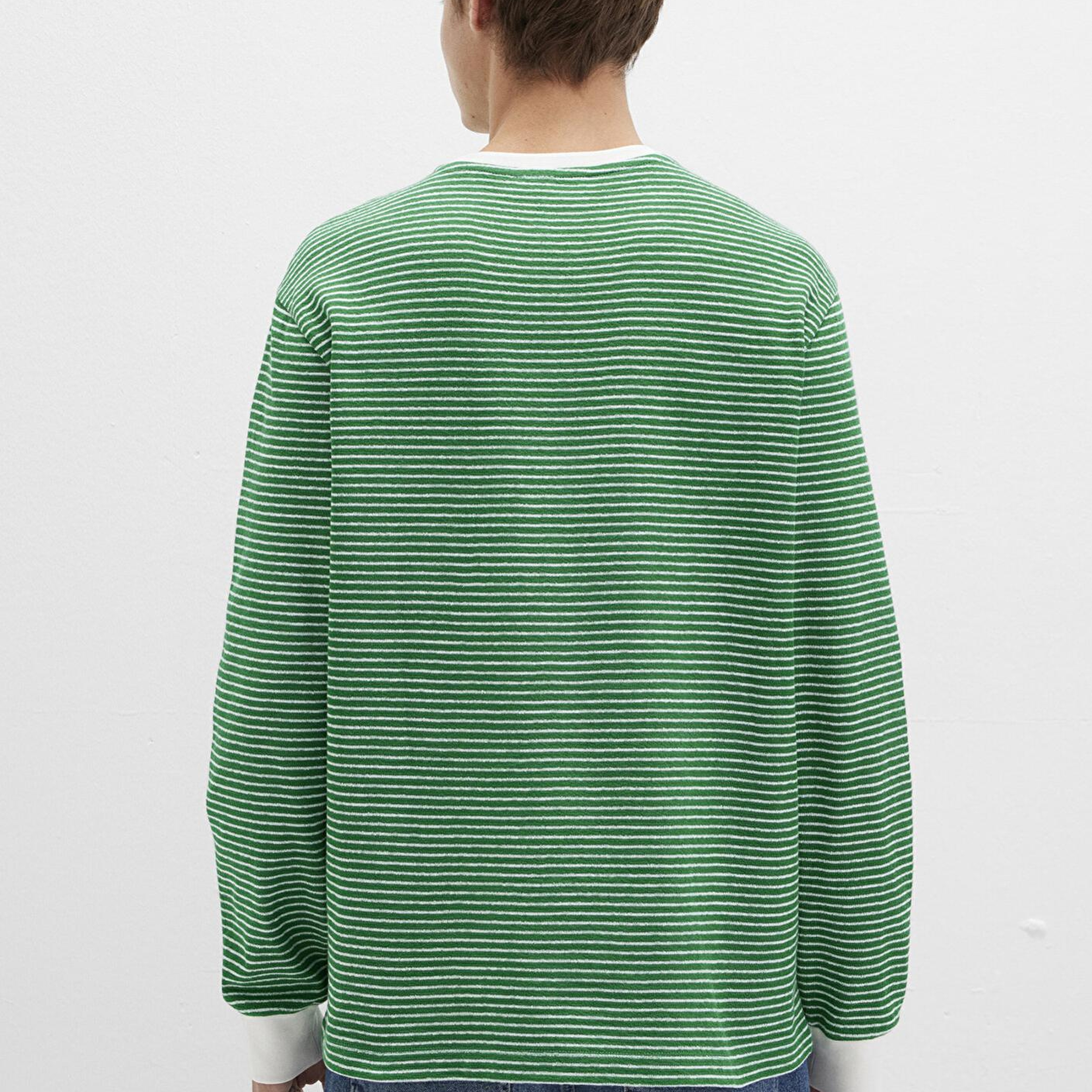 Mavi Çizgili Yeşil Tişört Loose Fit / Bol Rahat Kesim 0613038-85916