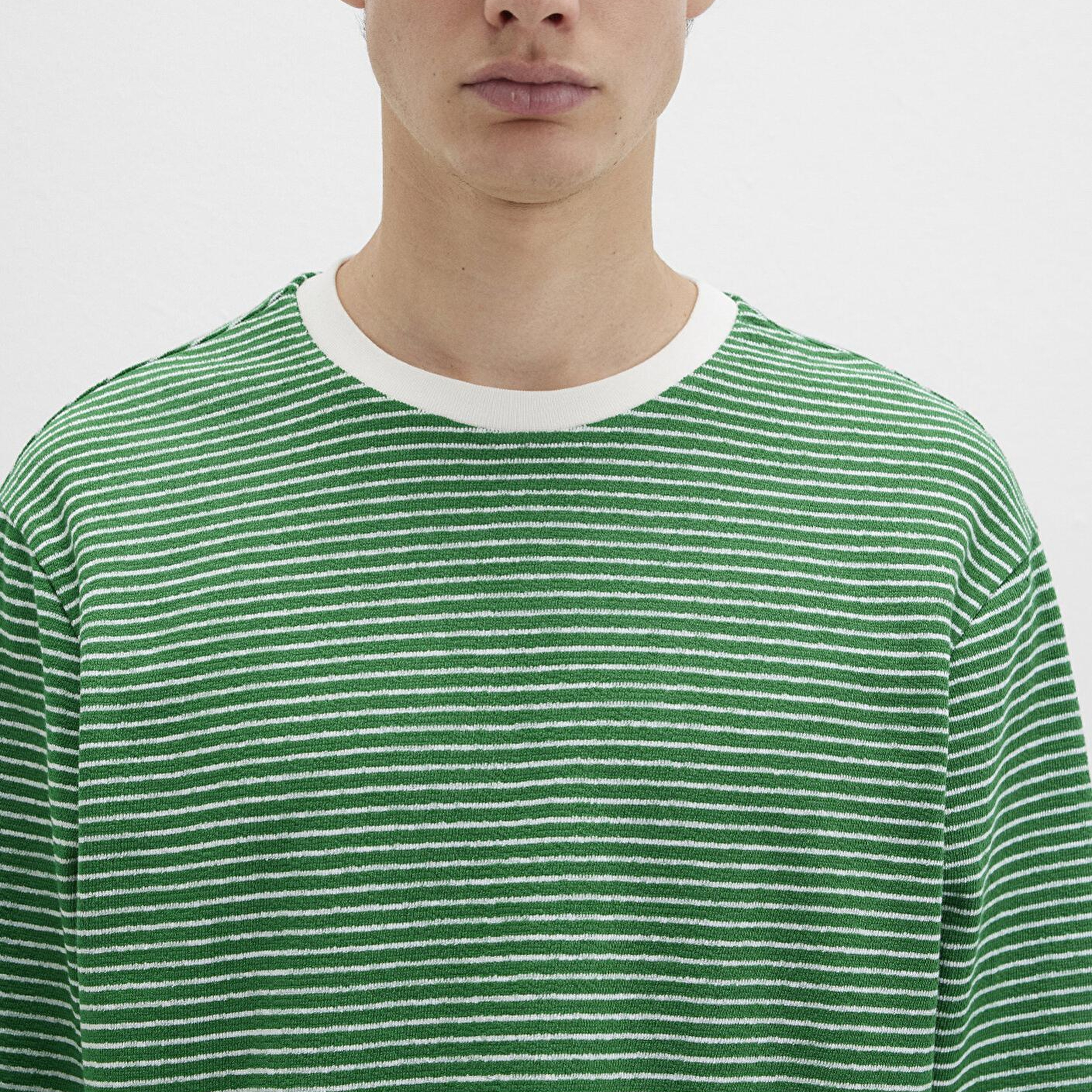 Mavi Çizgili Yeşil Tişört Loose Fit / Bol Rahat Kesim 0613038-85916