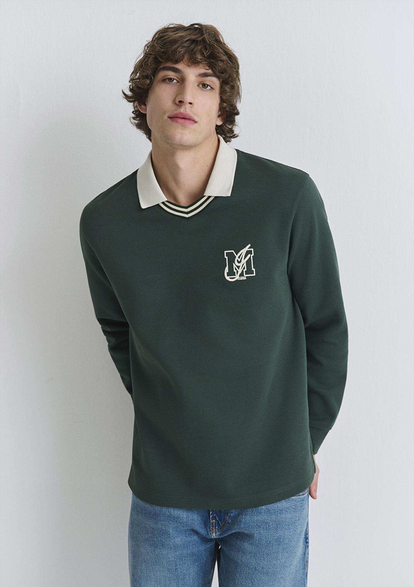 Mavi M Logo Polo Yaka Yeşil İnterlok Sweatshirt 0S10487-71539
