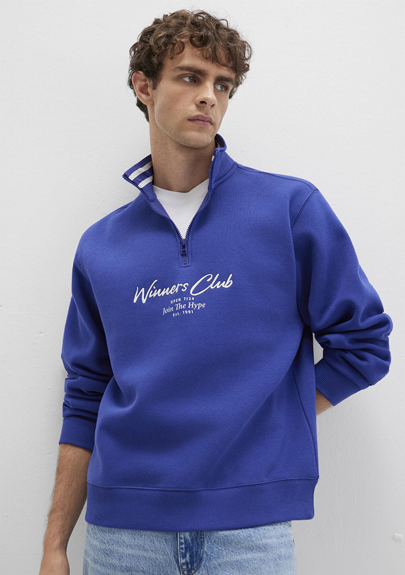 Mavi Winners Club Baskılı Mavi Polo Sweatshirt 0S10488-70695