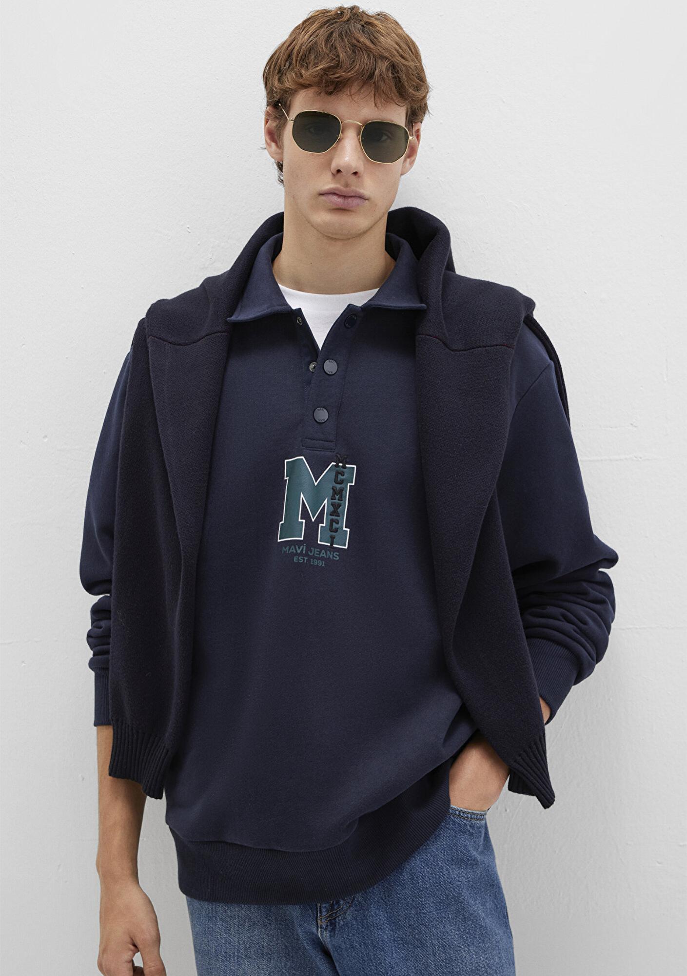 Mavi M Logo Baskılı Lacivert Sweatshirt 0S10494-70490
