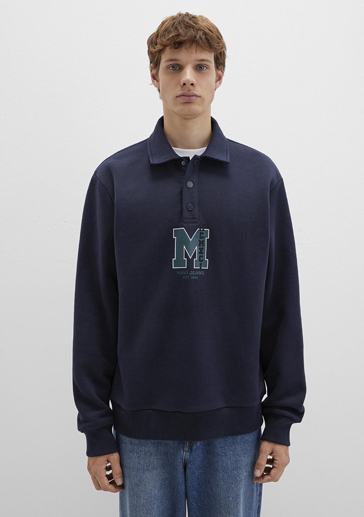 Mavi M Logo Baskılı Lacivert Sweatshirt 0S10494-70490