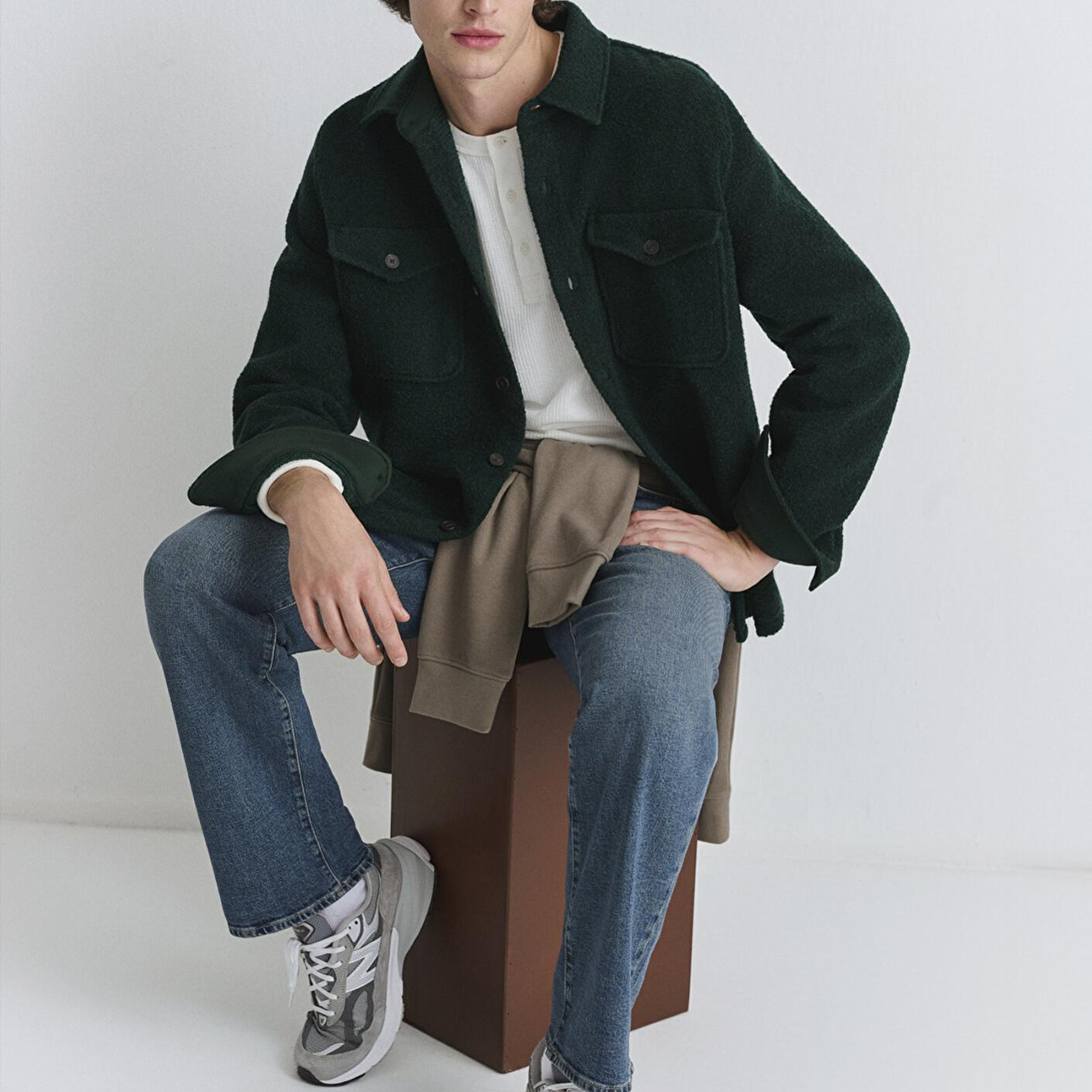 Mavi Yün Karışımlı Yeşil Gömlek Loose Fit / Bol Rahat Kesim 0211780-71929