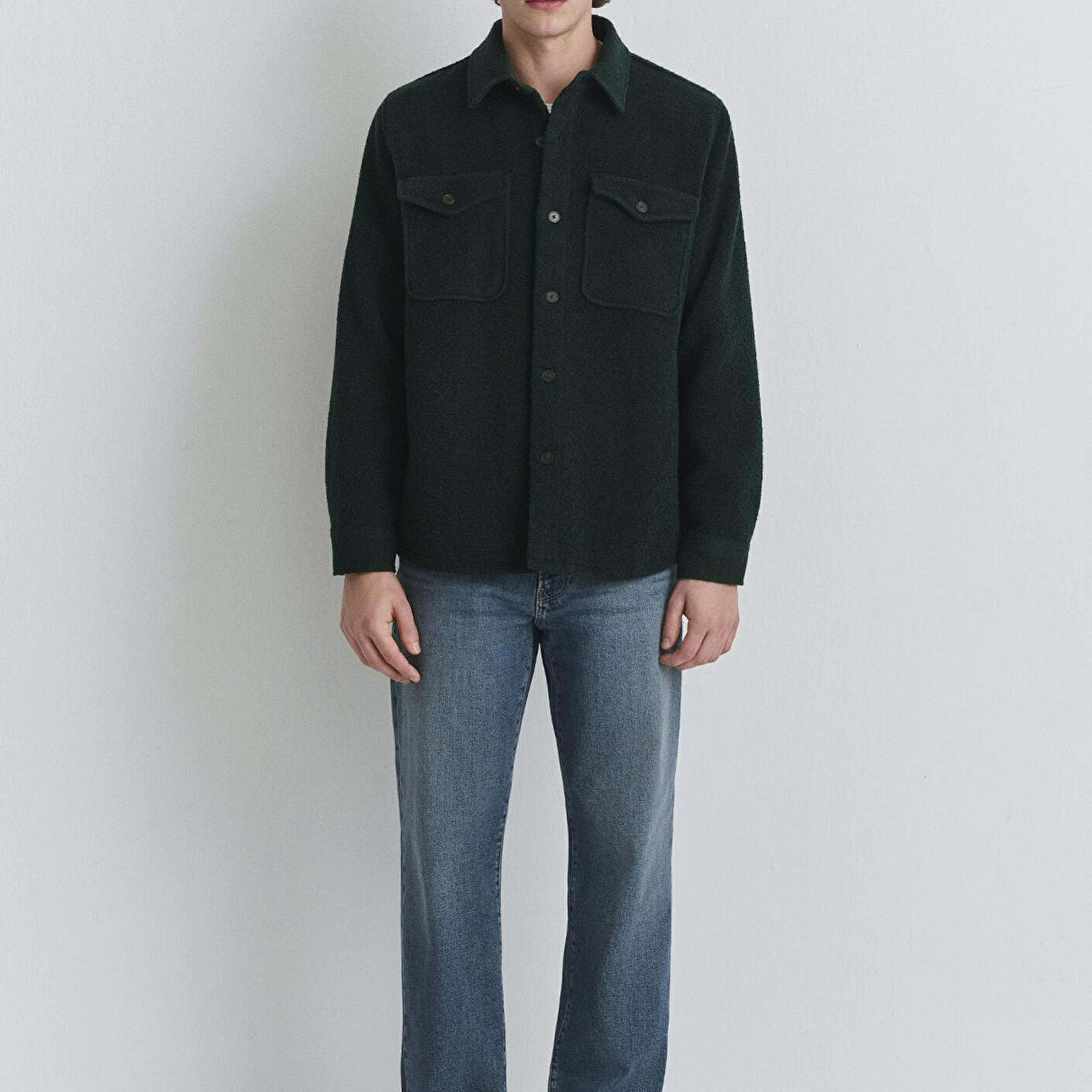 Mavi Yün Karışımlı Yeşil Gömlek Loose Fit / Bol Rahat Kesim 0211780-71929