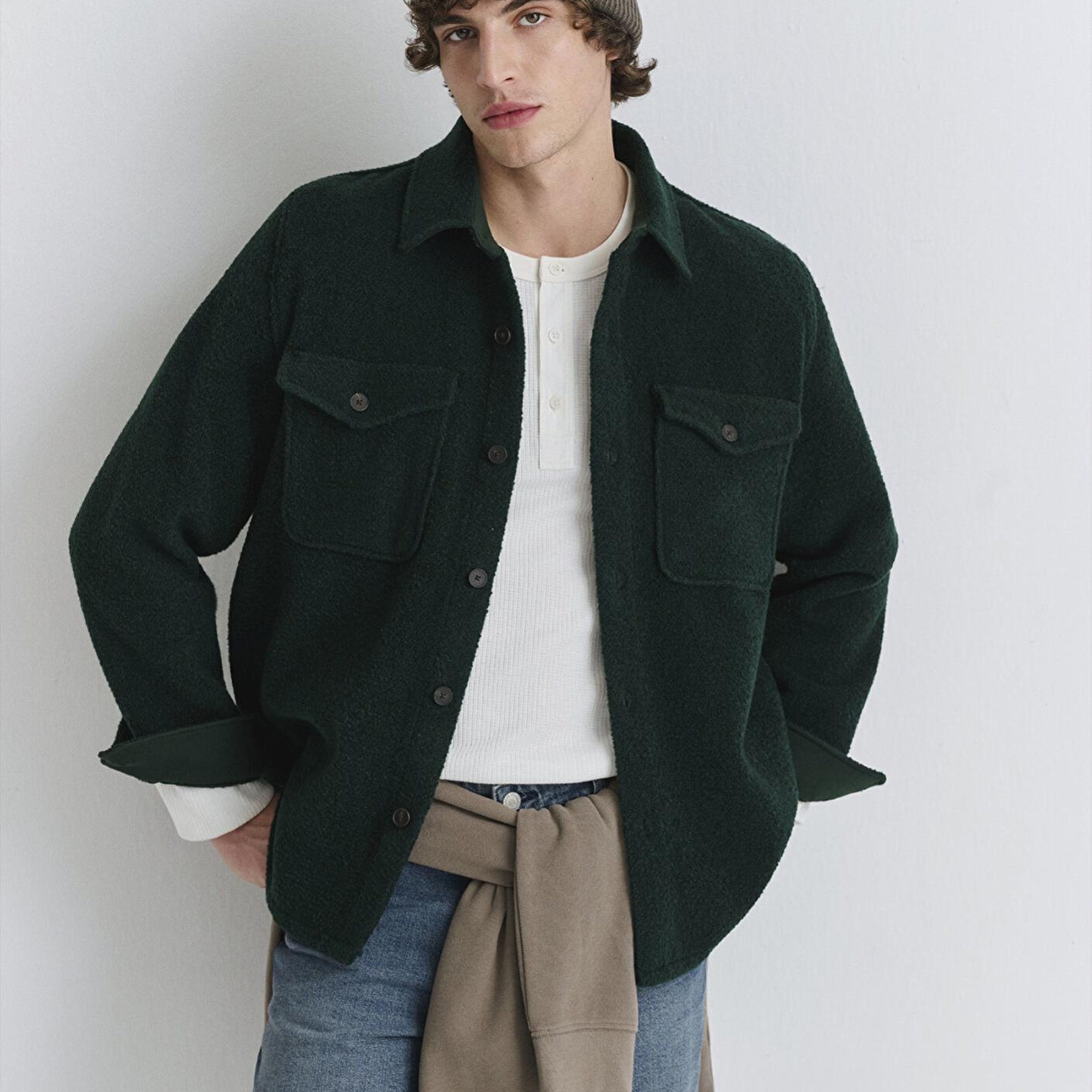 Mavi Yün Karışımlı Yeşil Gömlek Loose Fit / Bol Rahat Kesim 0211780-71929