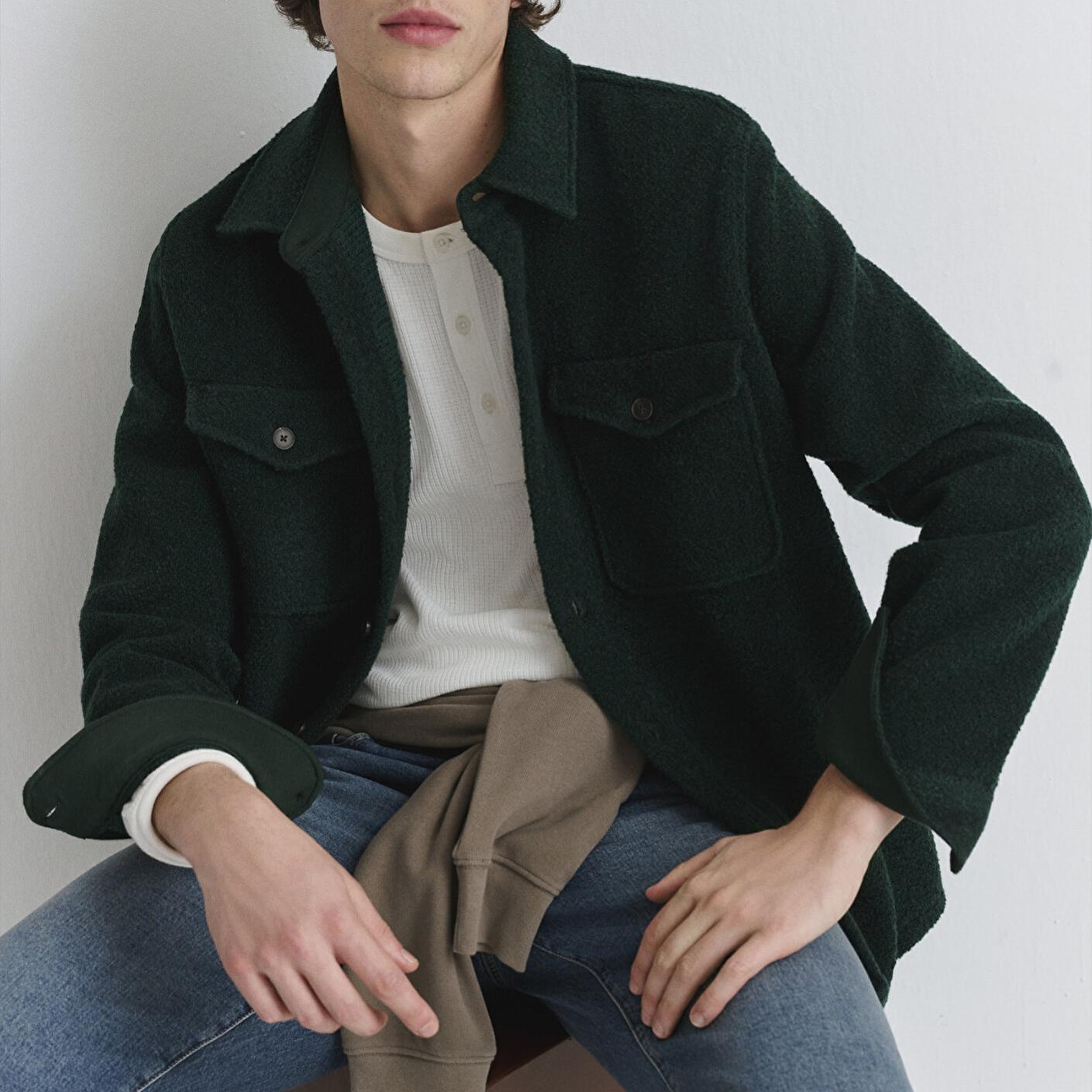 Mavi Yün Karışımlı Yeşil Gömlek Loose Fit / Bol Rahat Kesim 0211780-71929