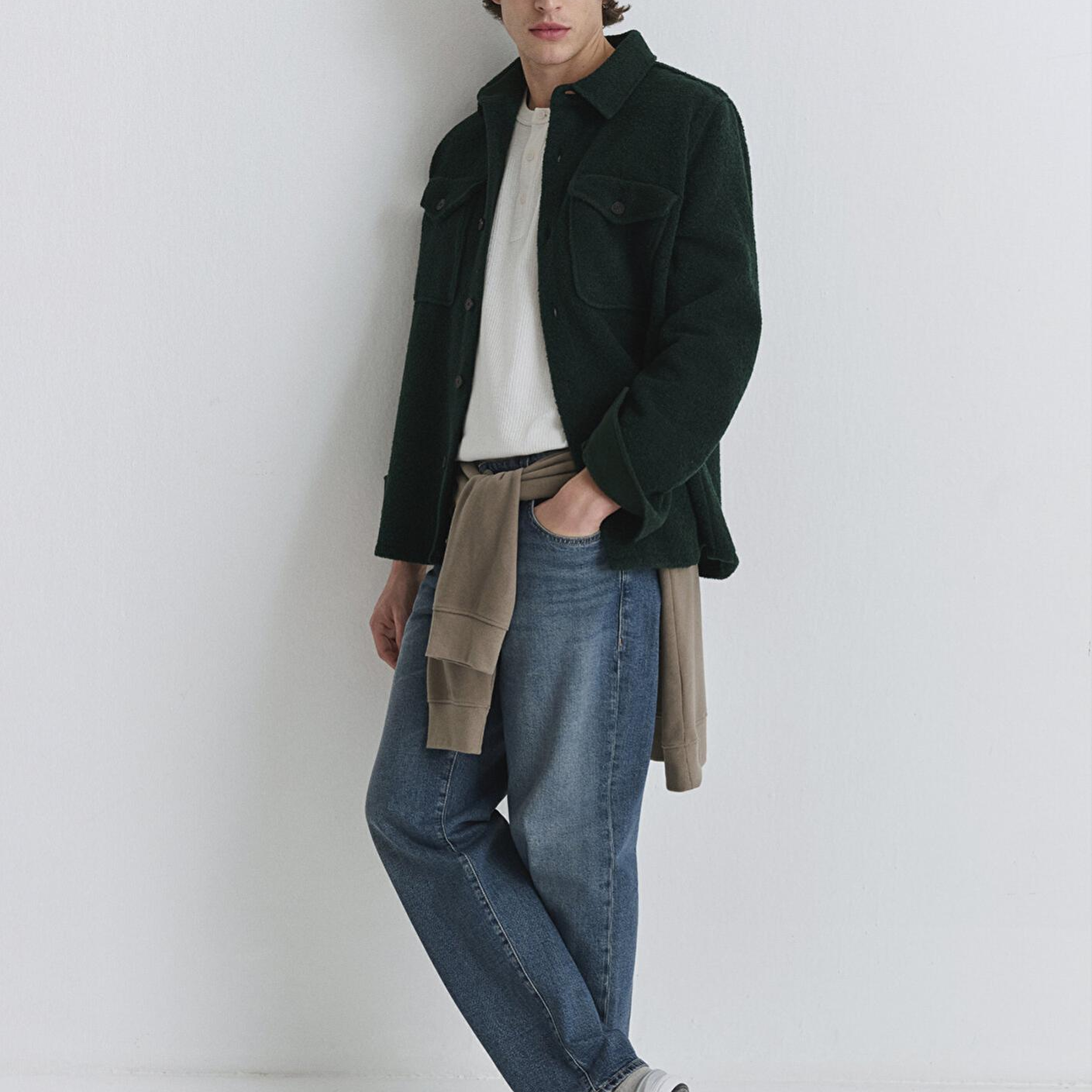 Mavi Yün Karışımlı Yeşil Gömlek Loose Fit / Bol Rahat Kesim 0211780-71929