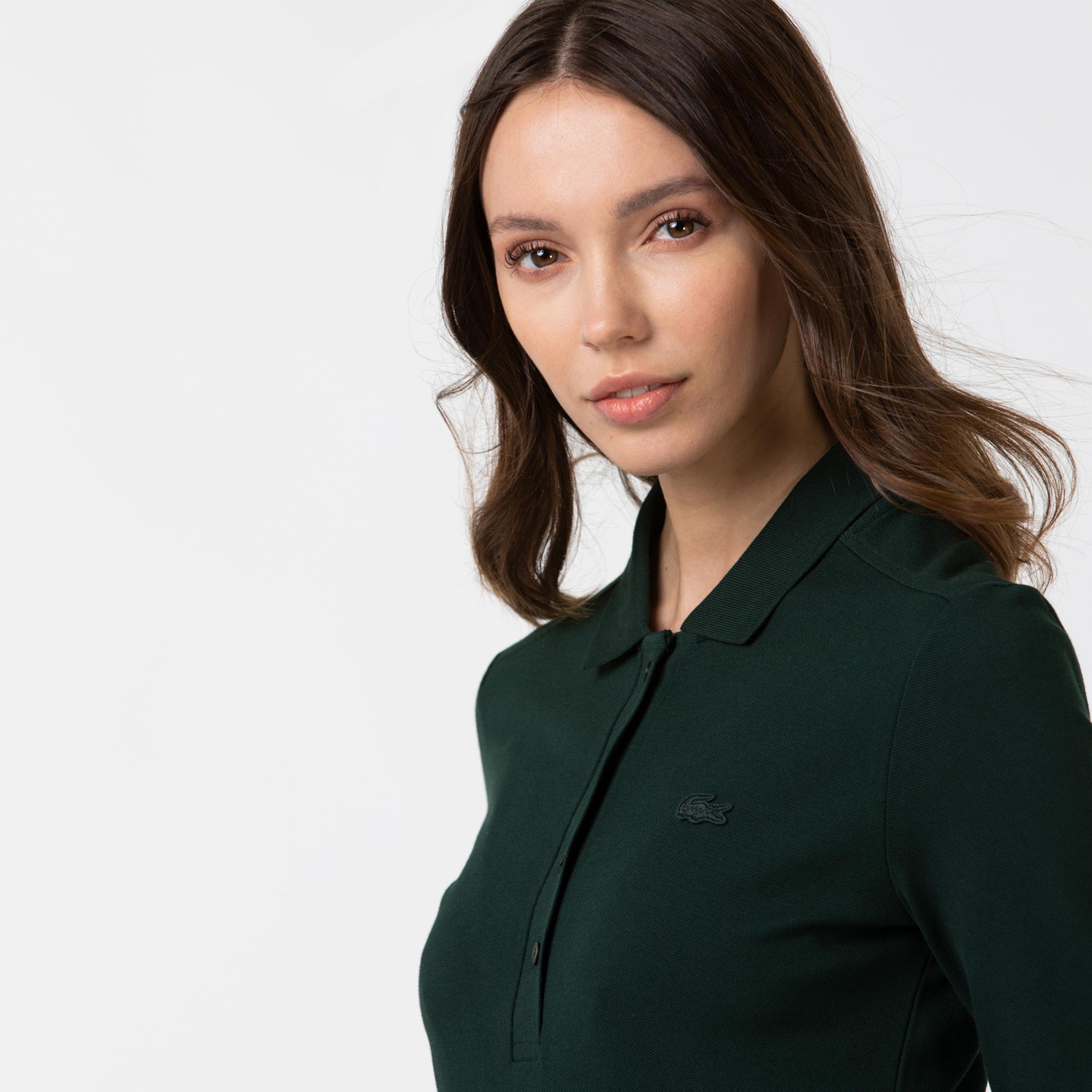 Lacoste Kadın Slim Fit Uzun Kollu Koyu Yeşil Polo