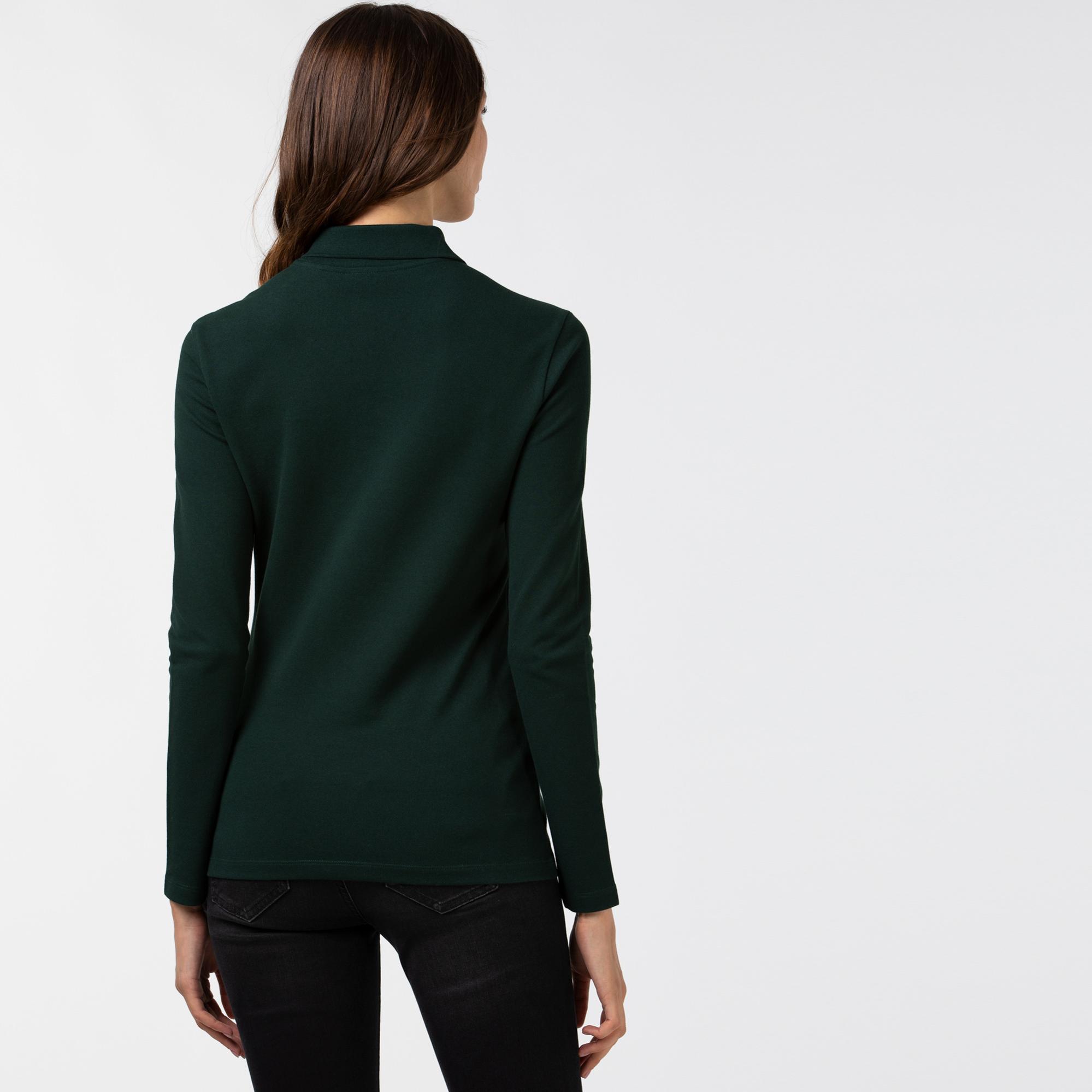 Lacoste Kadın Slim Fit Uzun Kollu Koyu Yeşil Polo