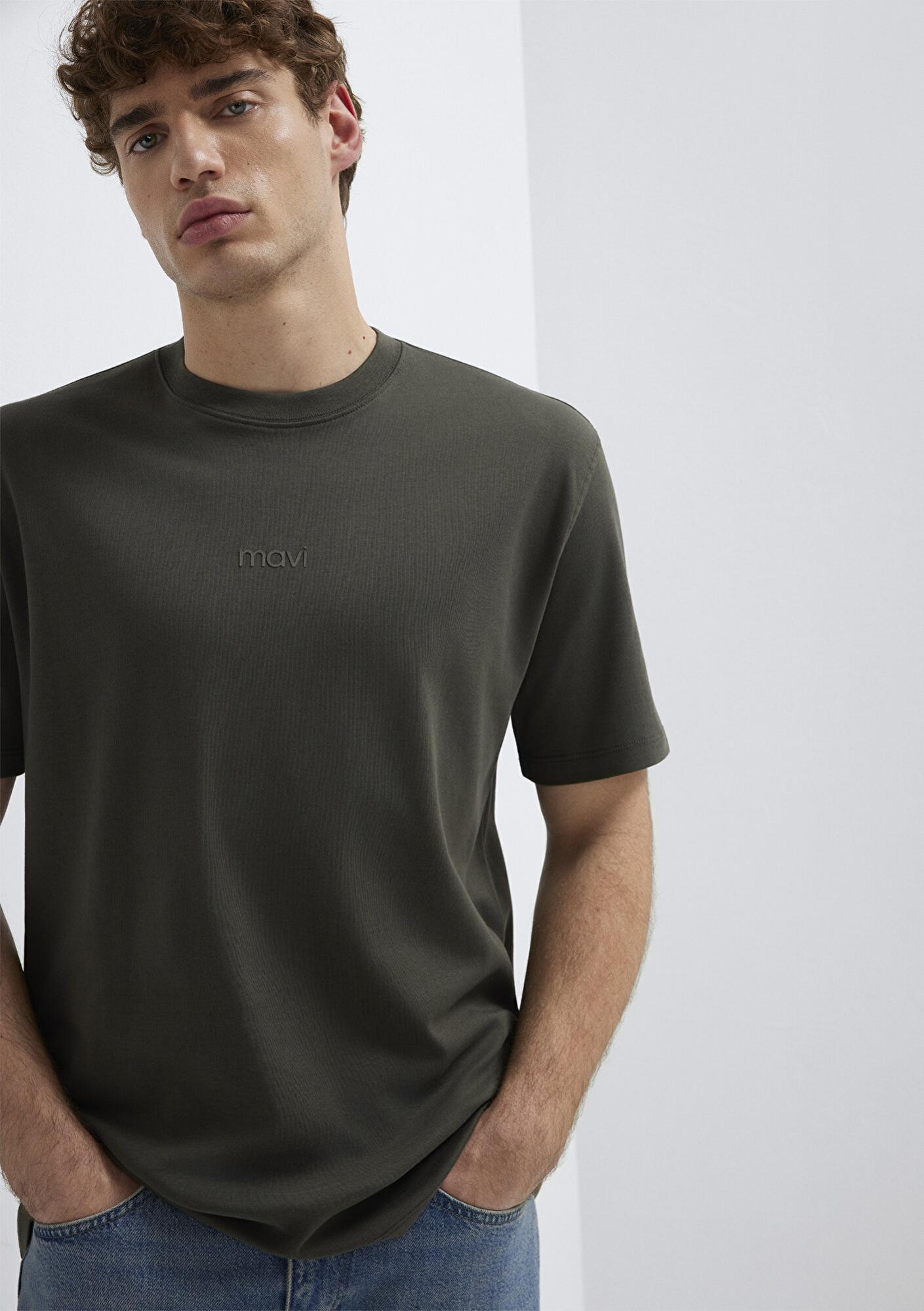 Mavi Mavi Logo Haki Basic İnterlok Tişört Loose Fit / Bol Rahat Kesim 0613102-71553