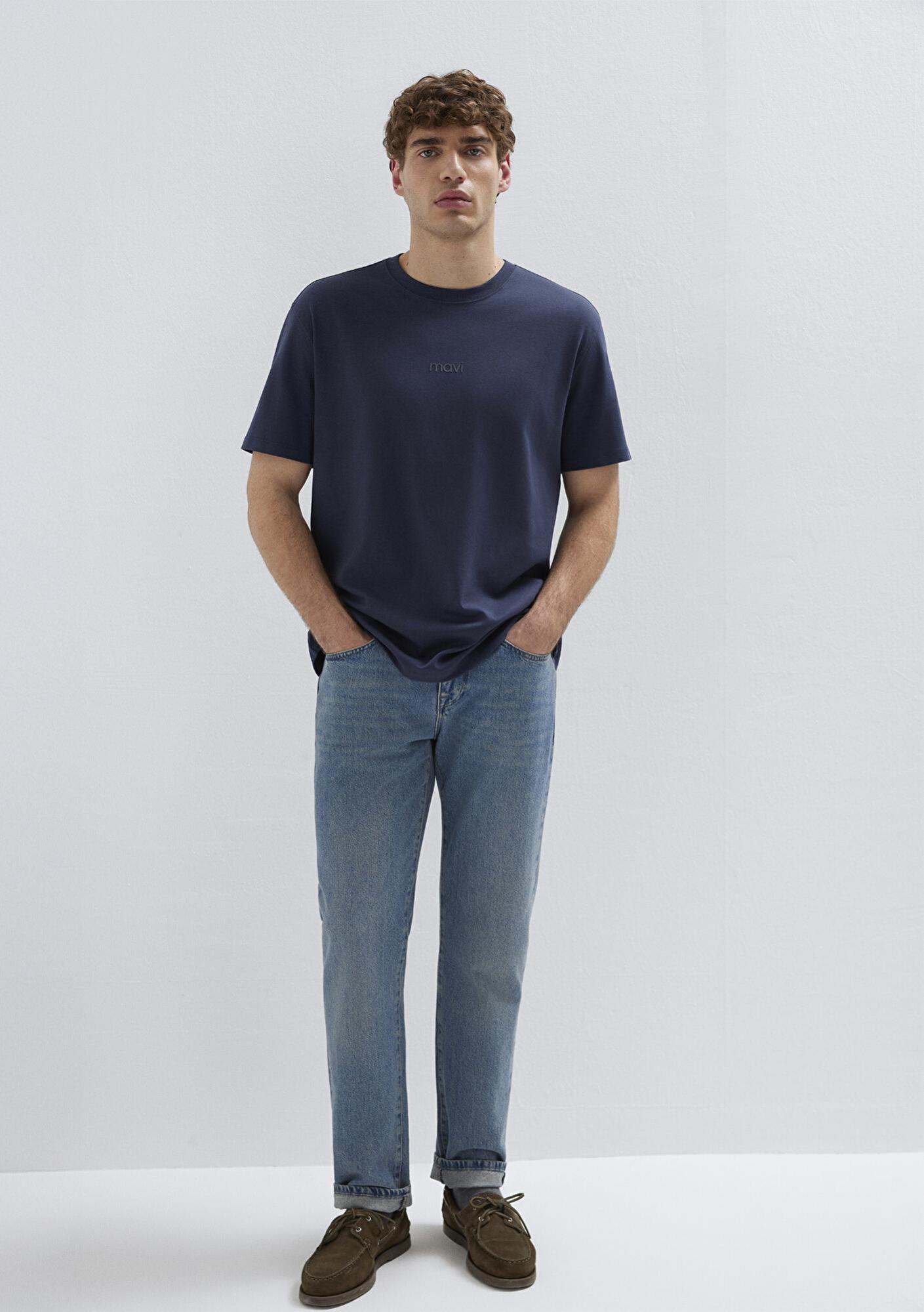 Mavi Mavi Logo Lacivert Basic İnterlok Tişört Loose Fit / Bol Rahat Kesim 0613102-85315