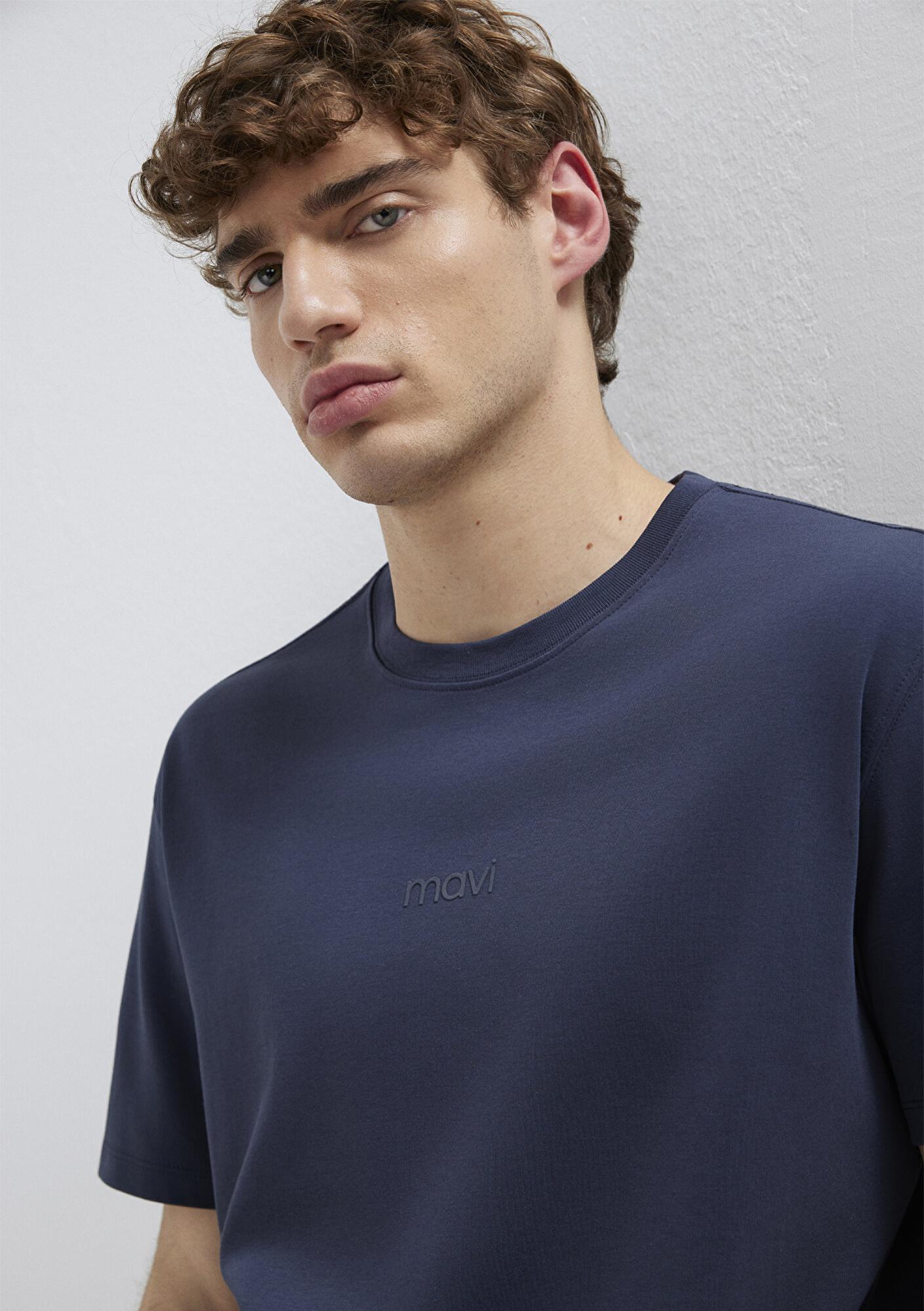 Mavi Mavi Logo Lacivert Basic İnterlok Tişört Loose Fit / Bol Rahat Kesim 0613102-85315