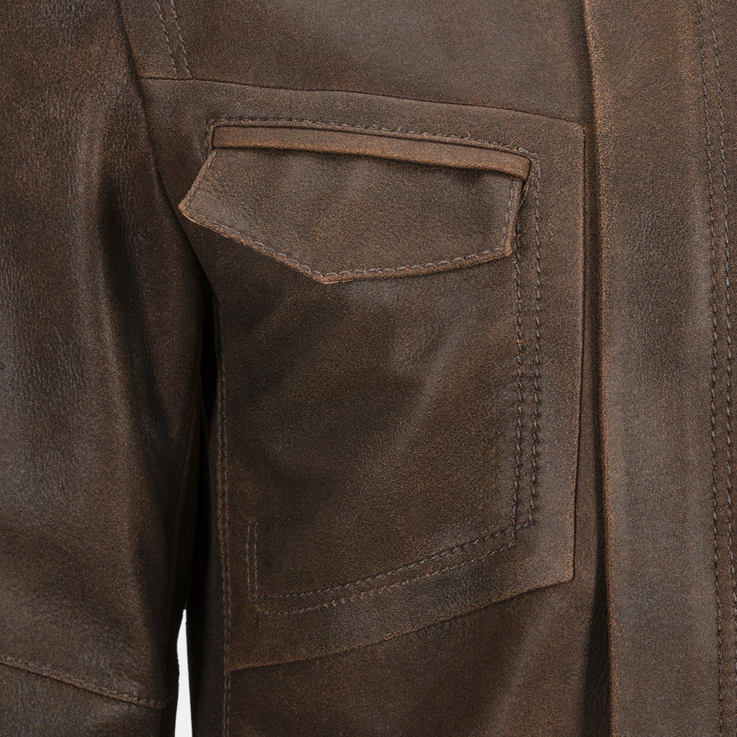 Erkek Taba Gömlek Yakalı Deri Mont