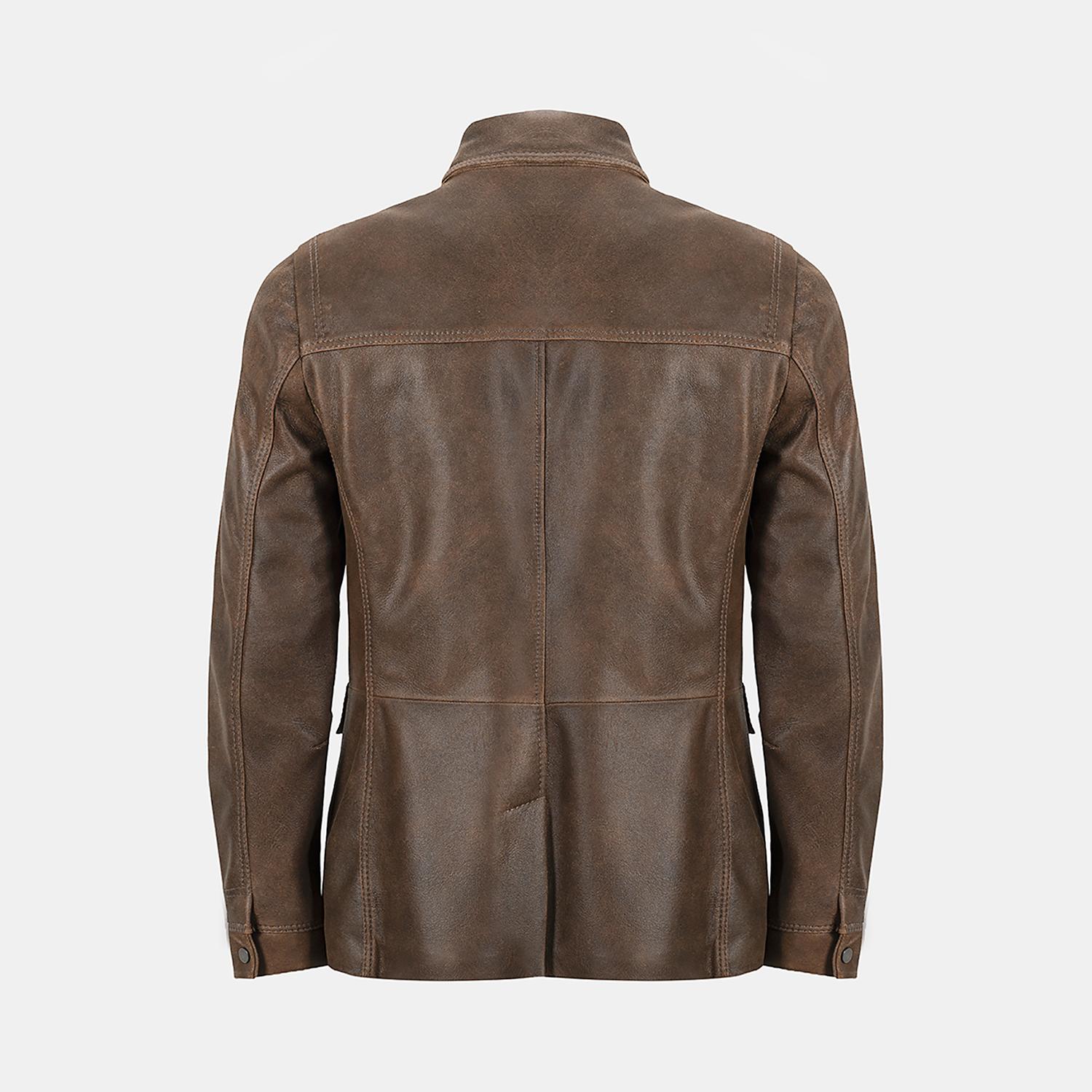 Erkek Taba Gömlek Yakalı Deri Mont