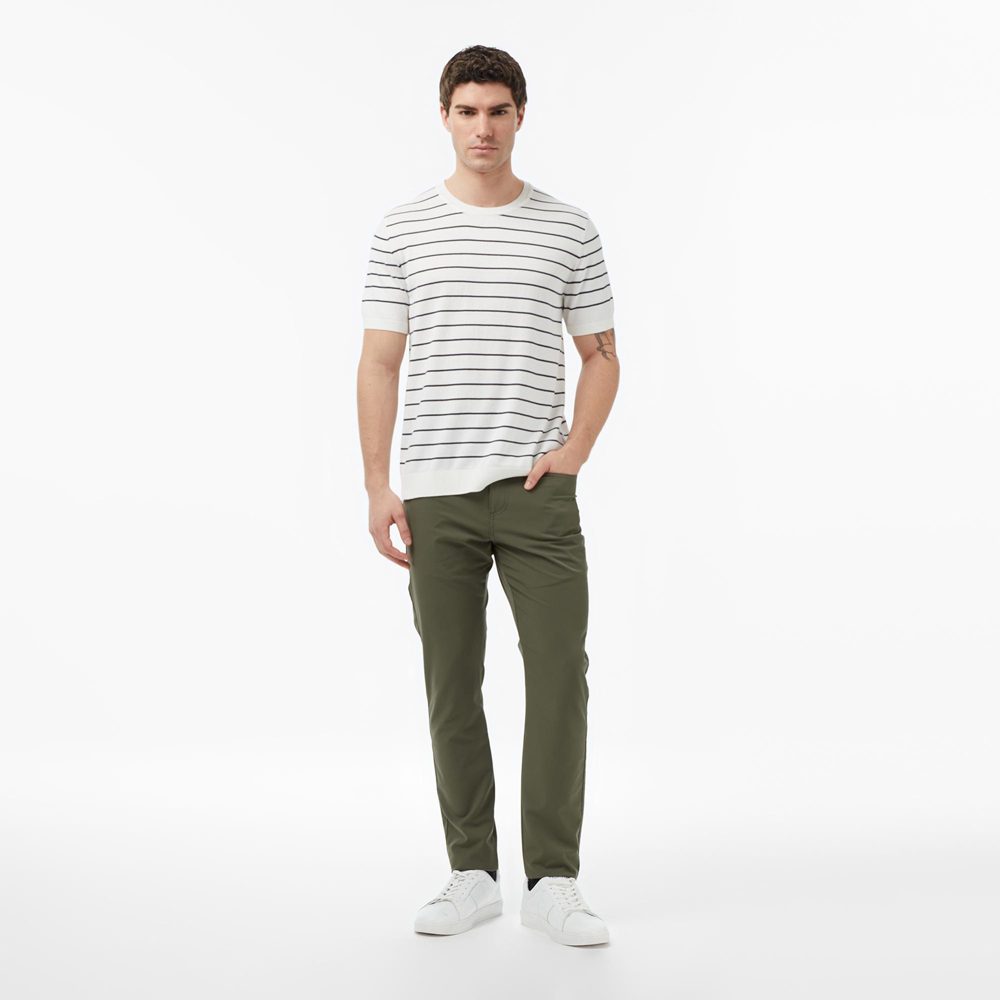 Nautica Erkek Krem Regular Fit Kısa Kollu Çizgili Triko