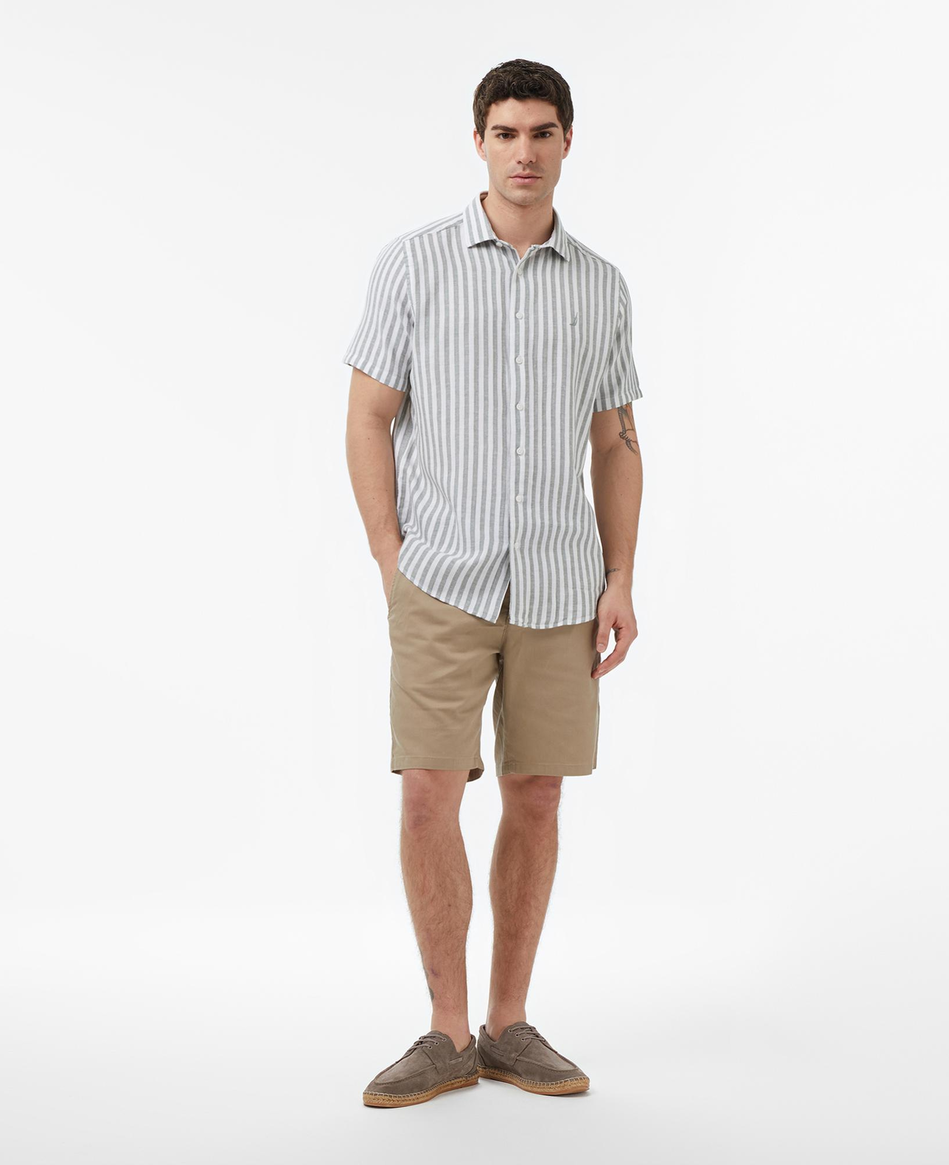 Nautica Erkek Yeşil Regular Fit Kısa Kollu Çizgili Gömlek