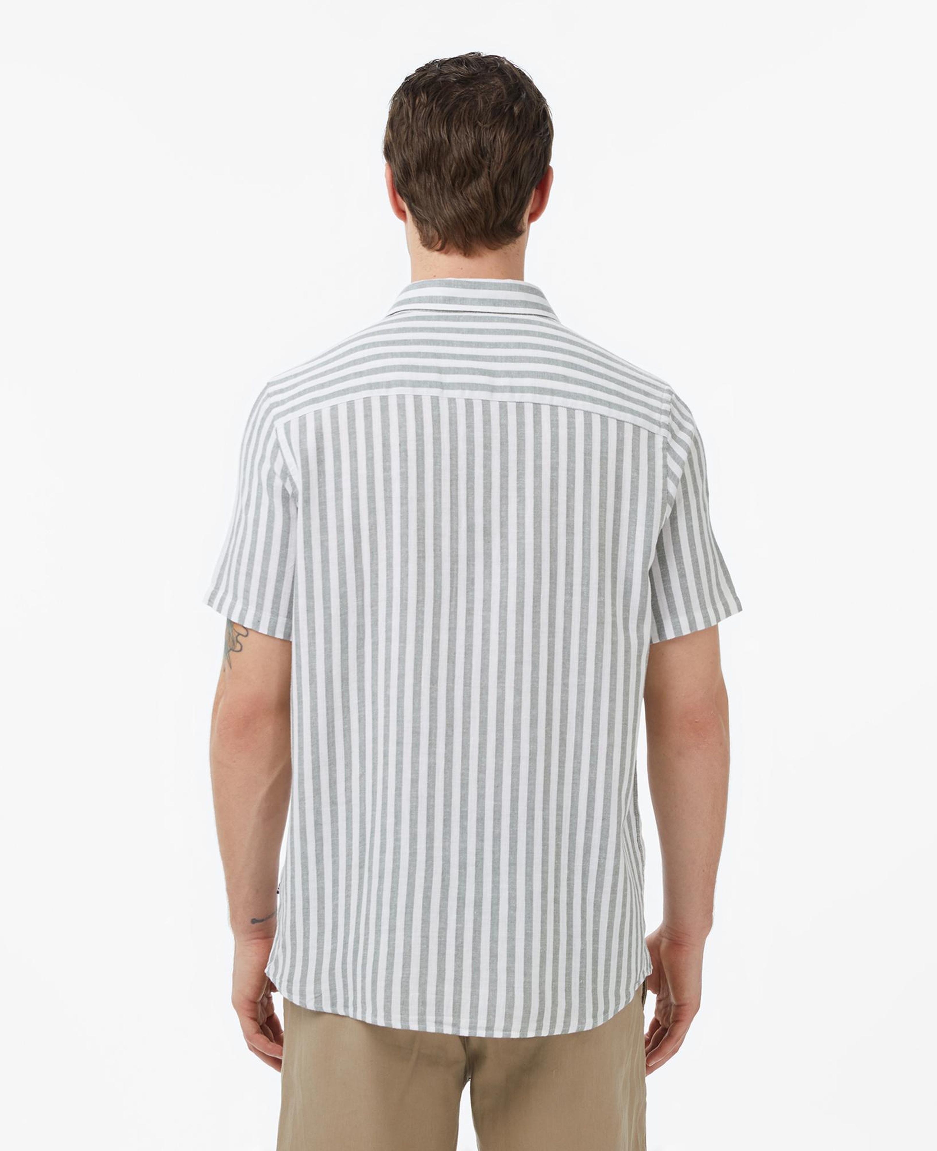 Nautica Erkek Yeşil Regular Fit Kısa Kollu Çizgili Gömlek