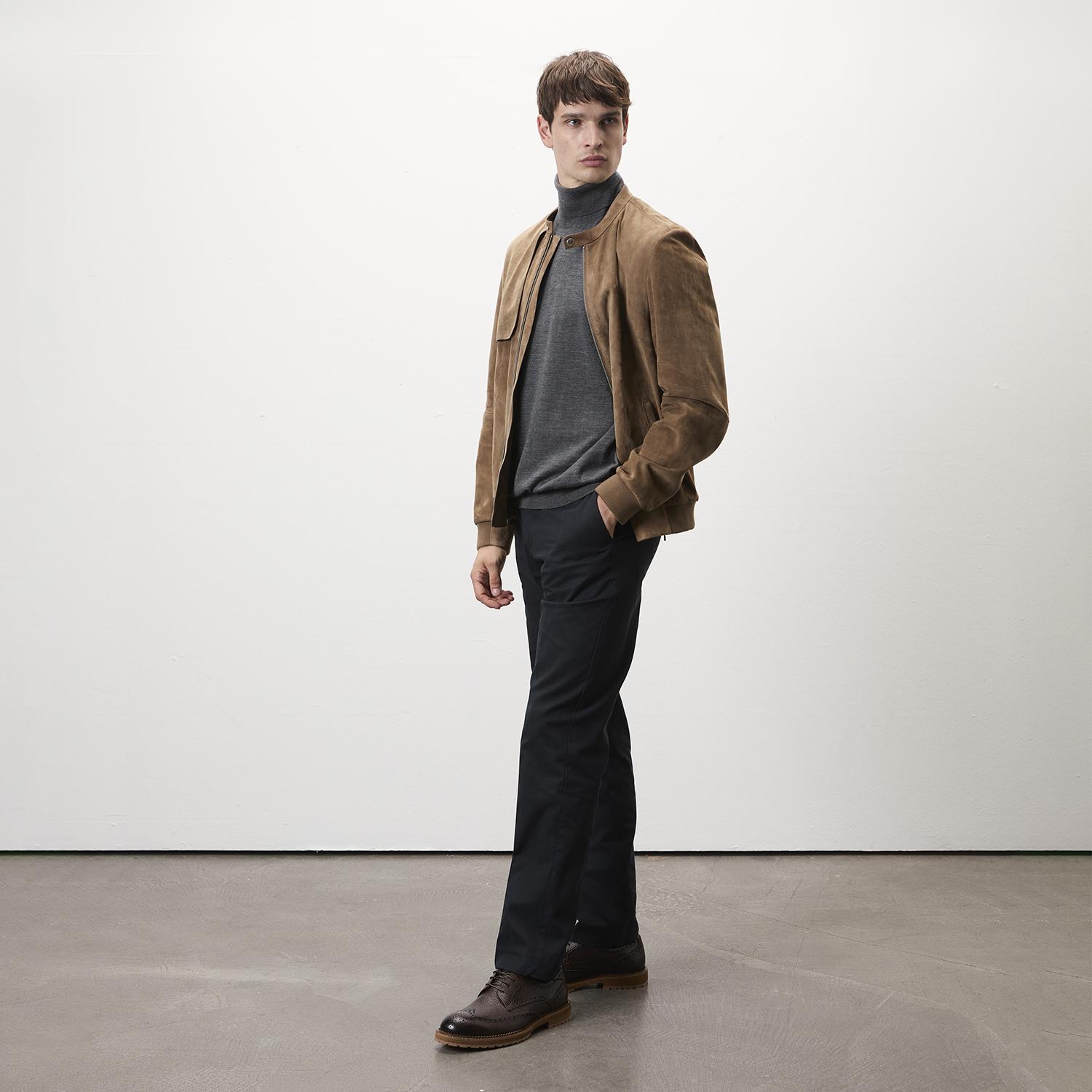 Ambrosi Kahve Erkek Bomber Süet Deri Ceket