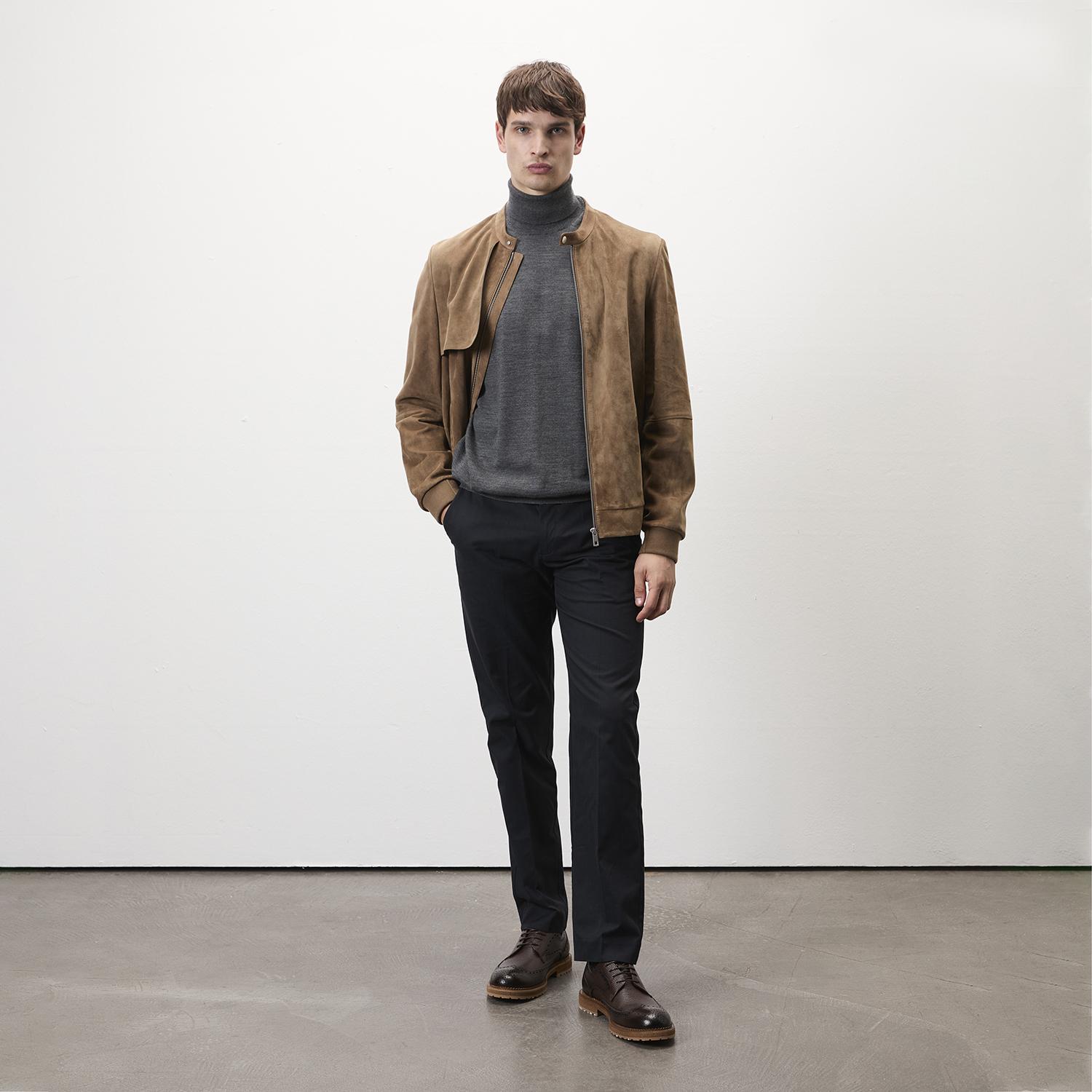 Ambrosi Kahve Erkek Bomber Süet Deri Ceket