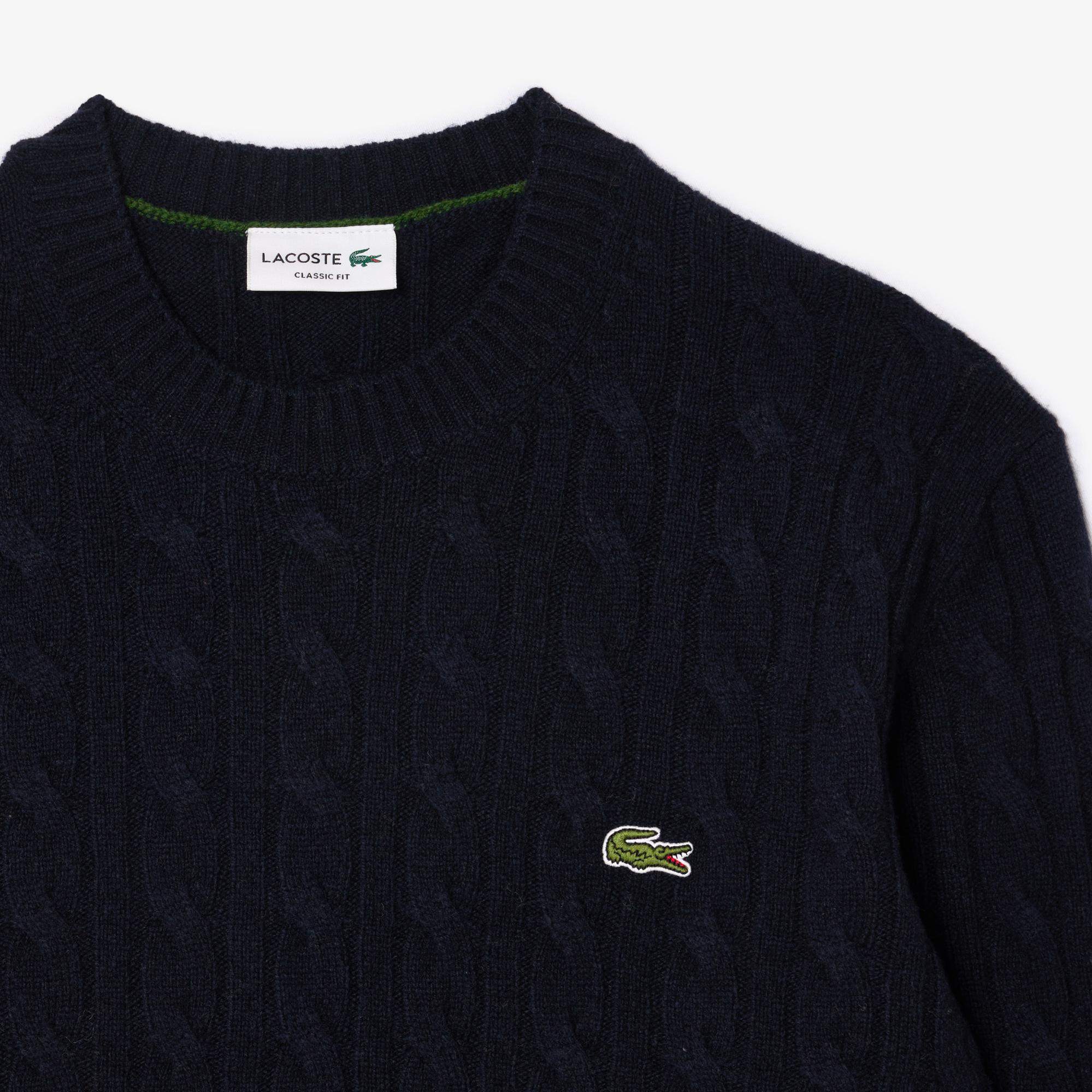 Lacoste Erkek Classic Fit Bisiklet Yaka Desenli Lacivert Kazak