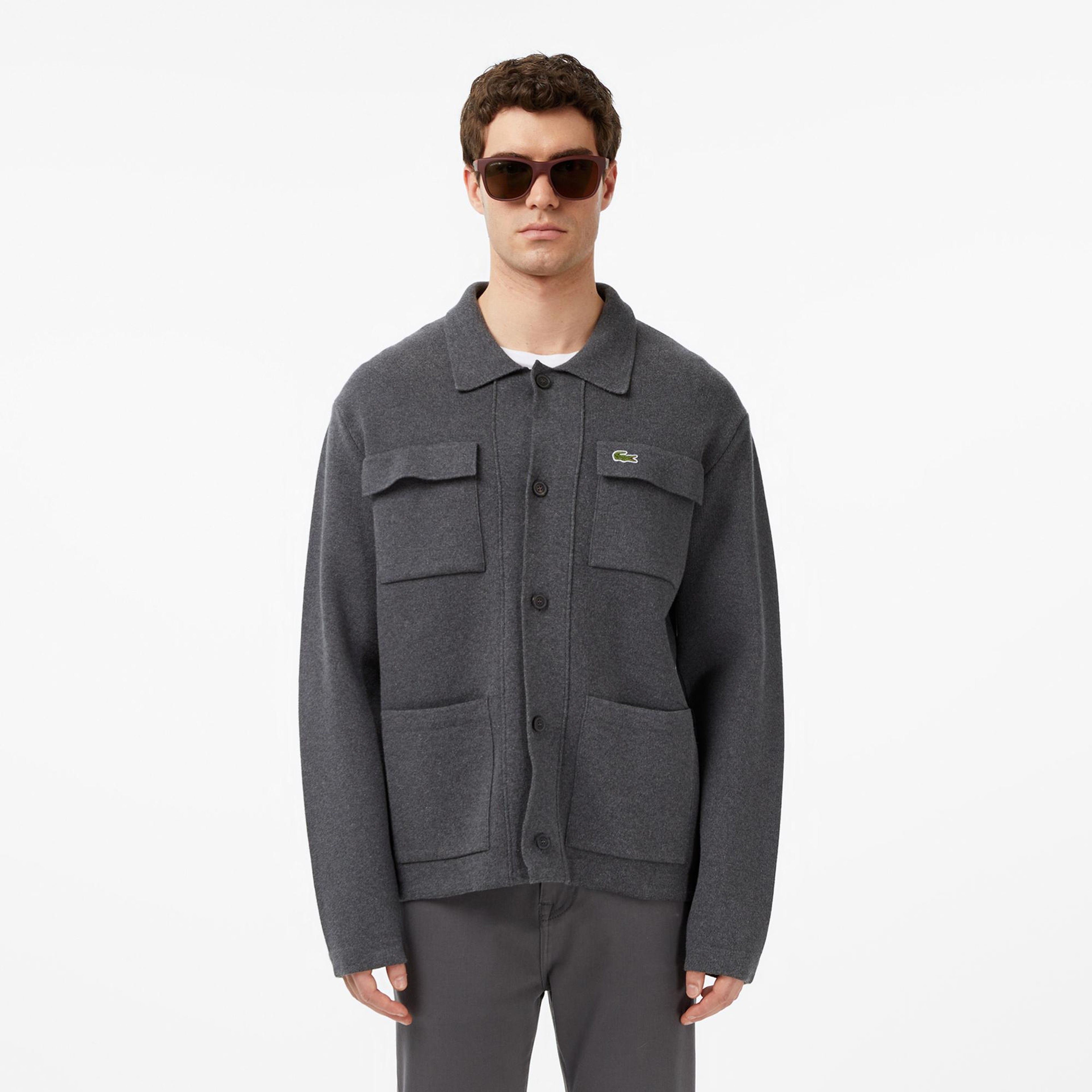 Lacoste Erkek Classic Fit Polo Yaka Gri Hırka