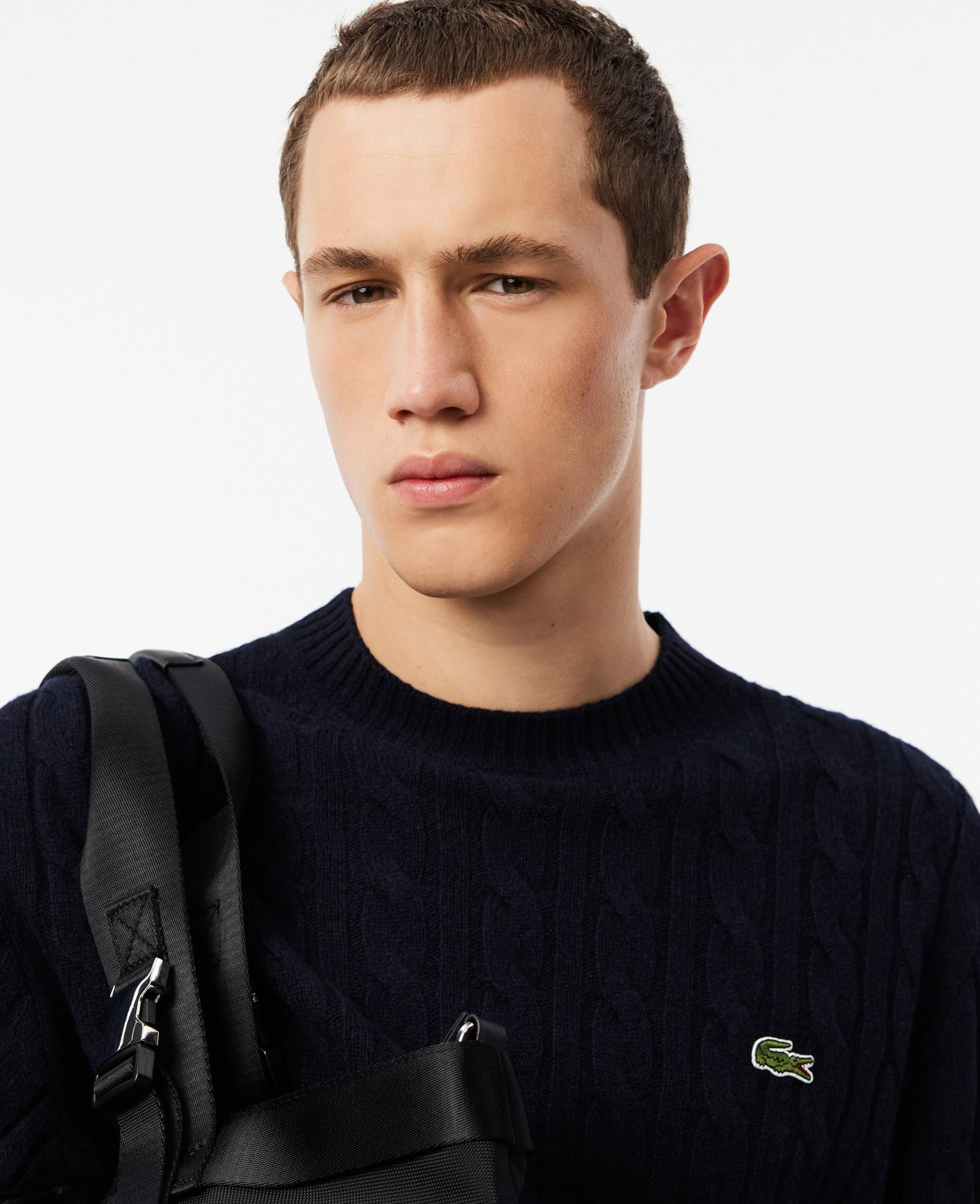 Lacoste Erkek Classic Fit Bisiklet Yaka Desenli Lacivert Kazak