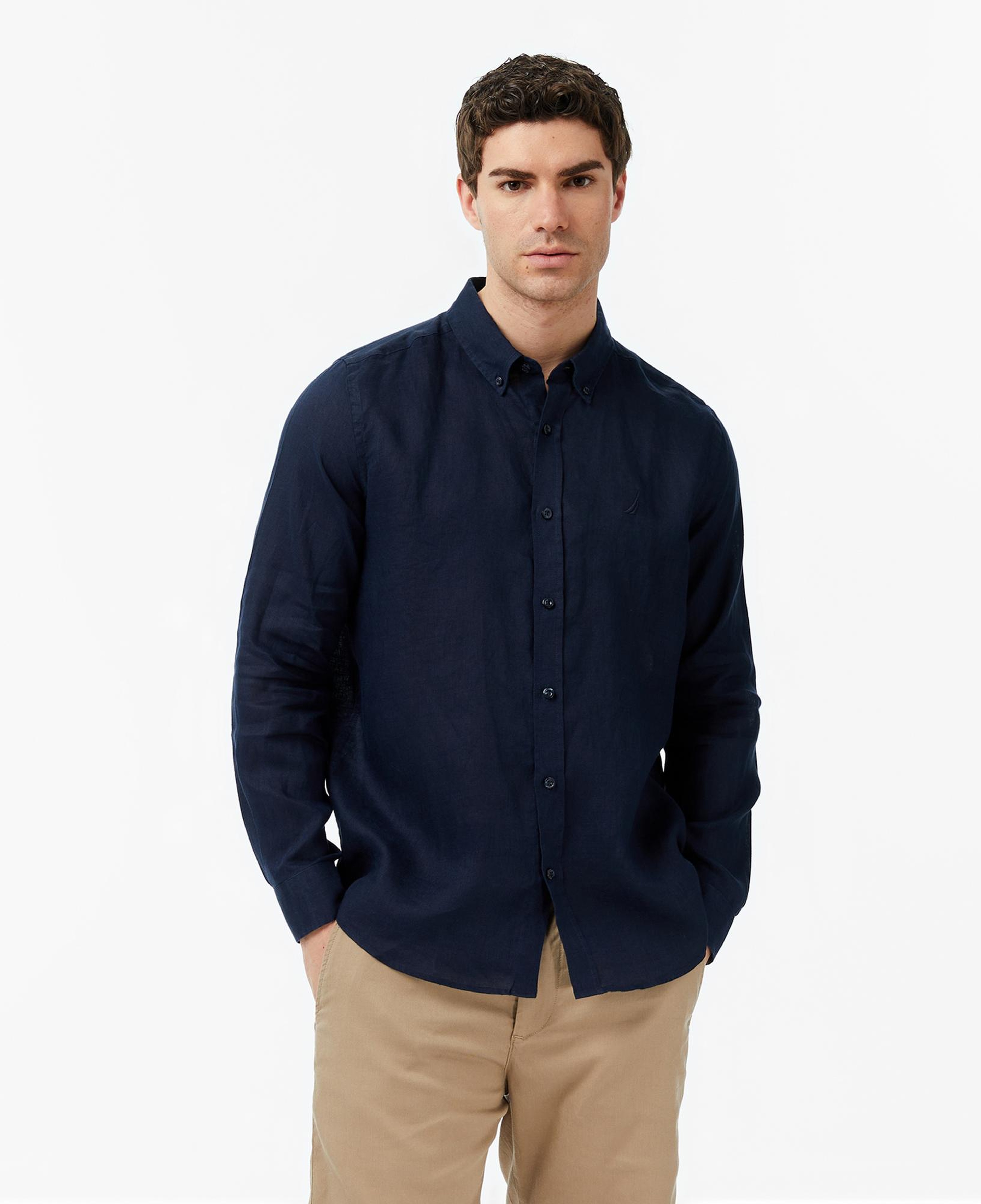 Nautica Erkek Lacivert Regular Fit Keten Gömlek