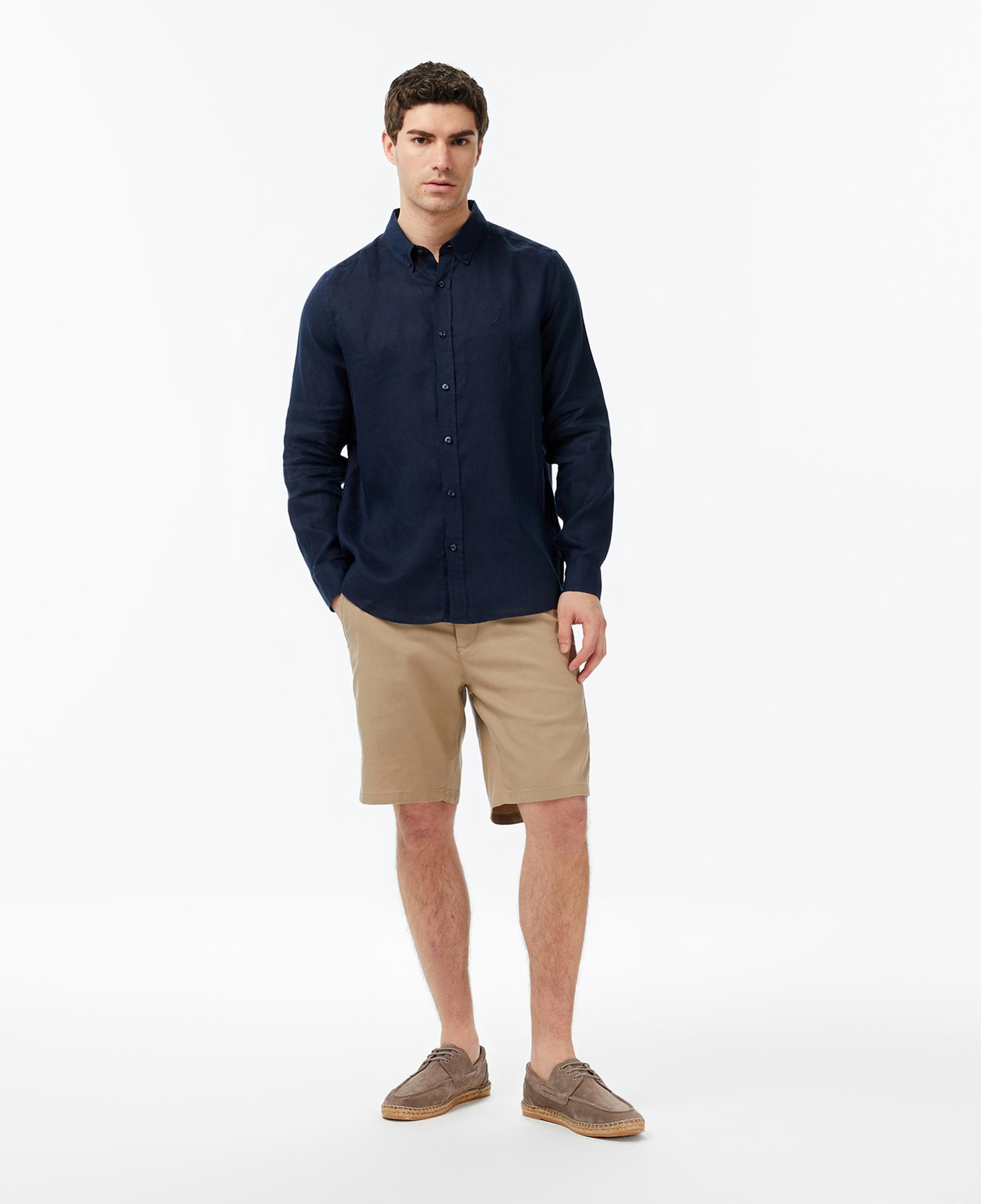 Nautica Erkek Lacivert Regular Fit Keten Gömlek