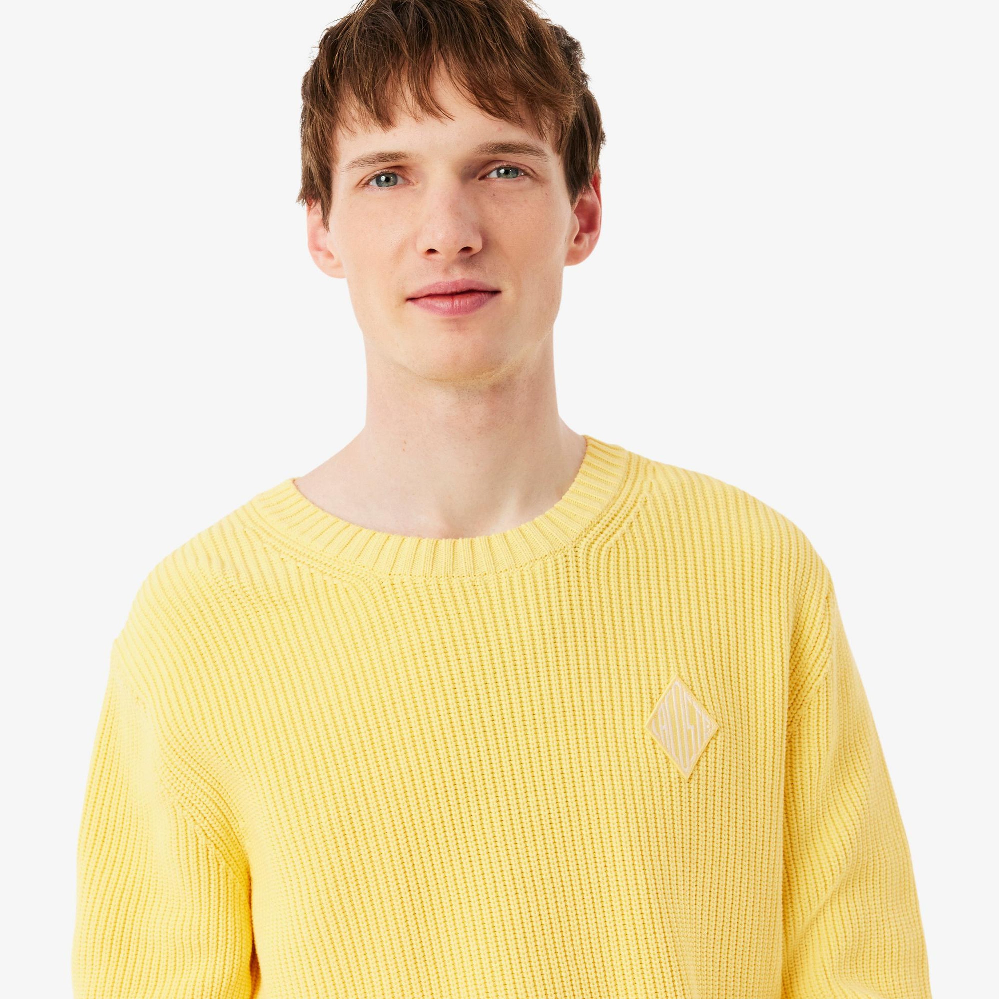 Lacoste Erkek Classic Fit Bisiklet Yaka Sarı Kazak