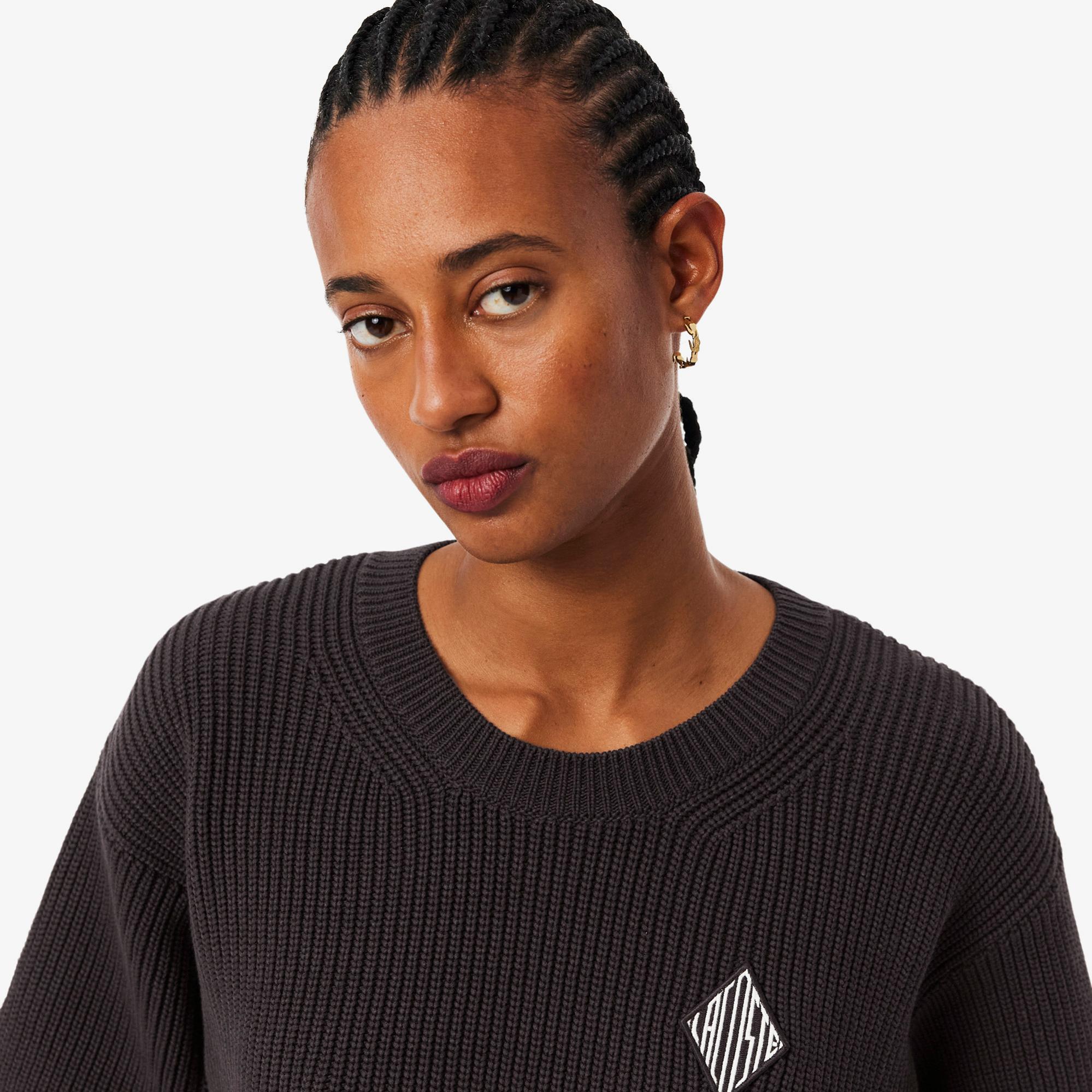 Lacoste Kadın Loose Fit Bisiklet Yaka Kahverengi Kazak