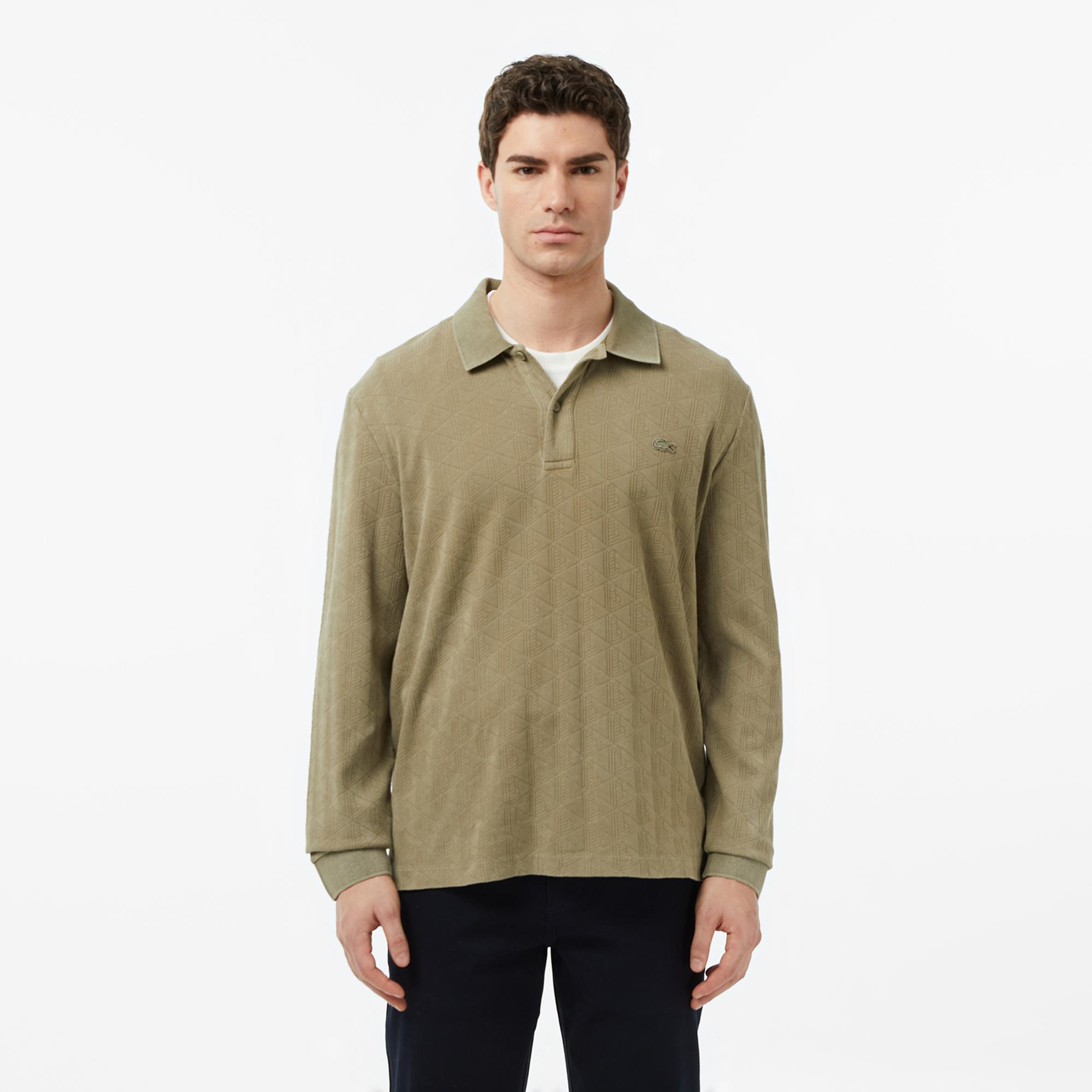 Lacoste Erkek Regular Fit Uzun Kollu Monogram Haki Polo