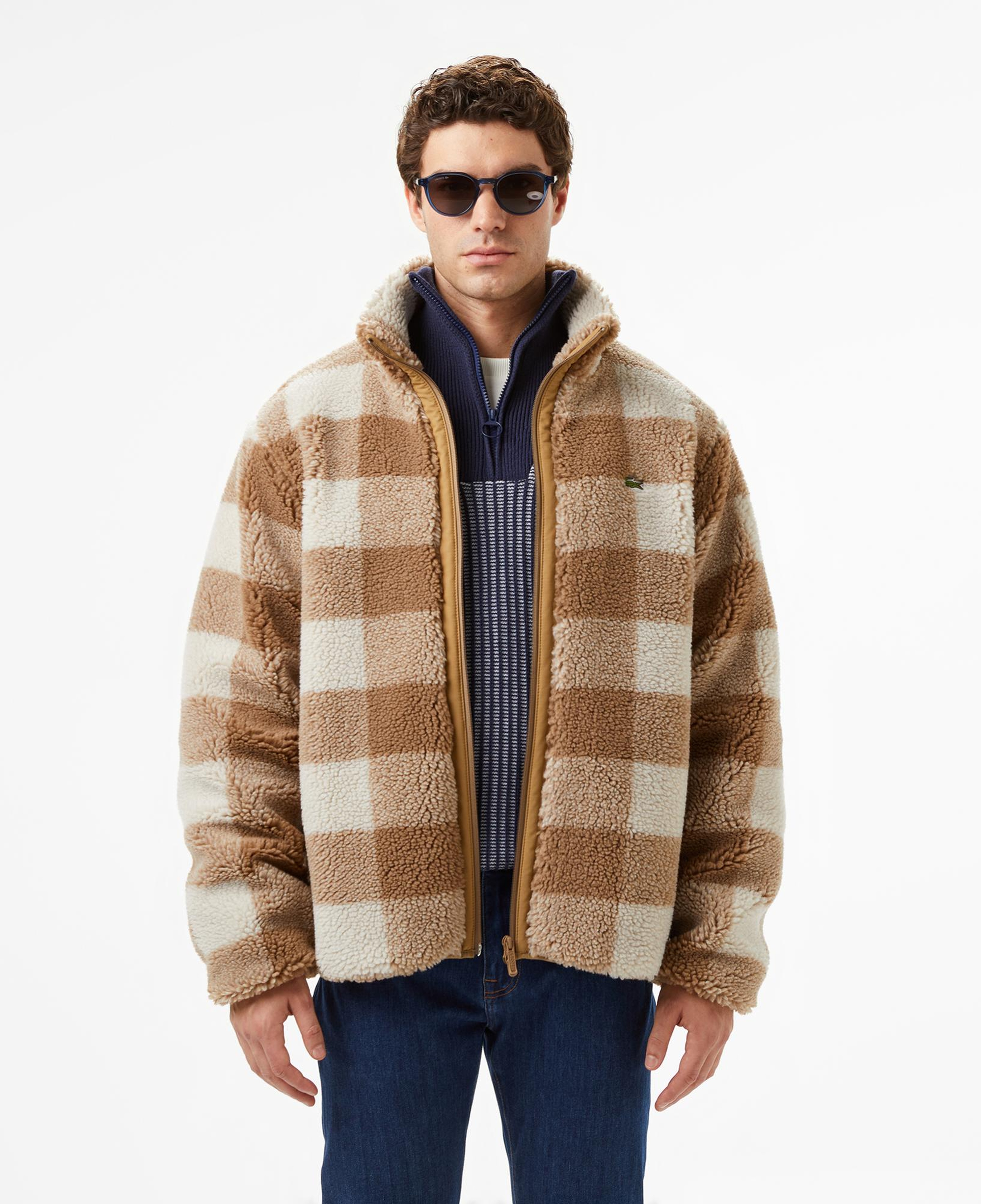 Lacoste Erkek Dik Yaka Ekose Bej Mont