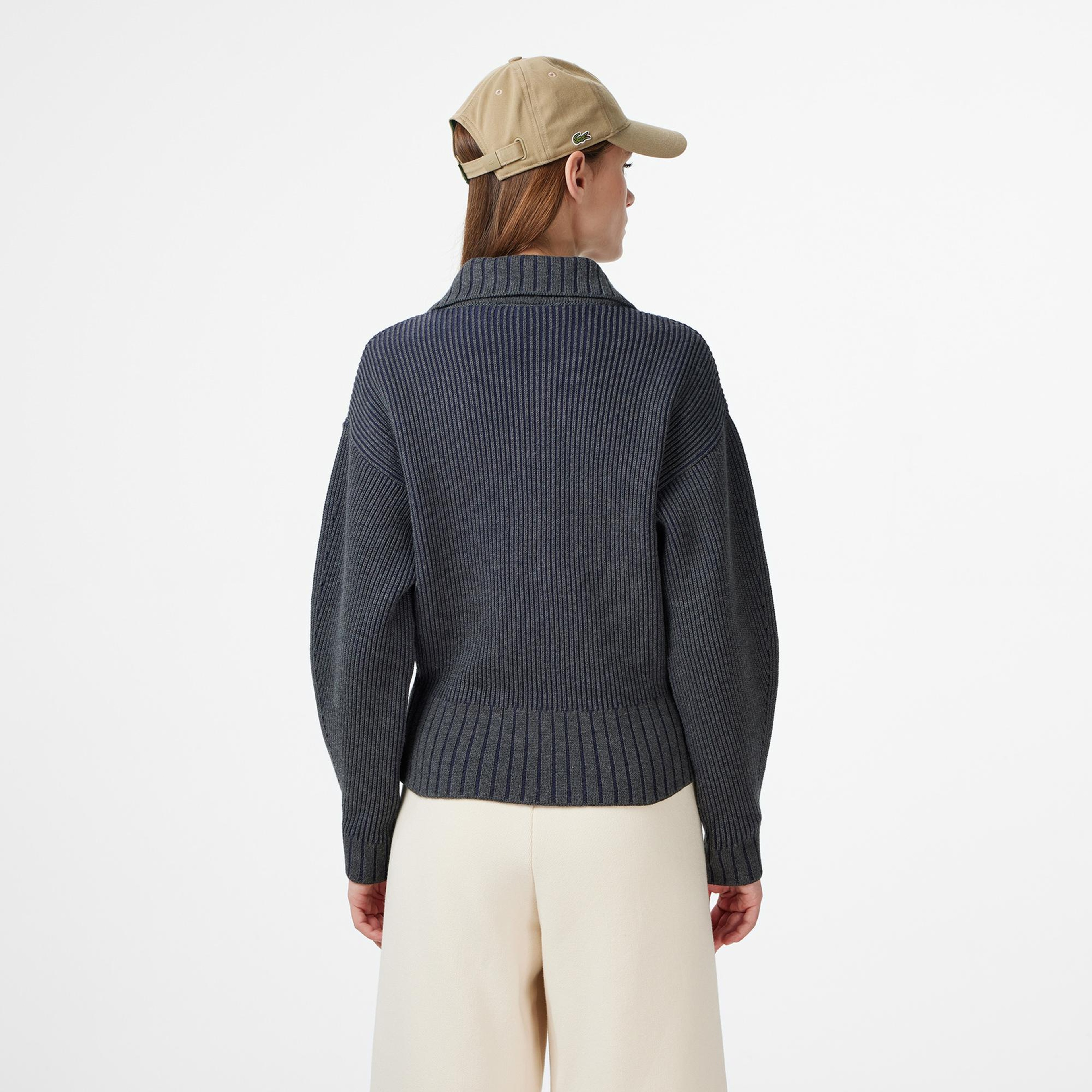 Lacoste Kadın Relaxed Fit Fermuarlı Gri Hırka