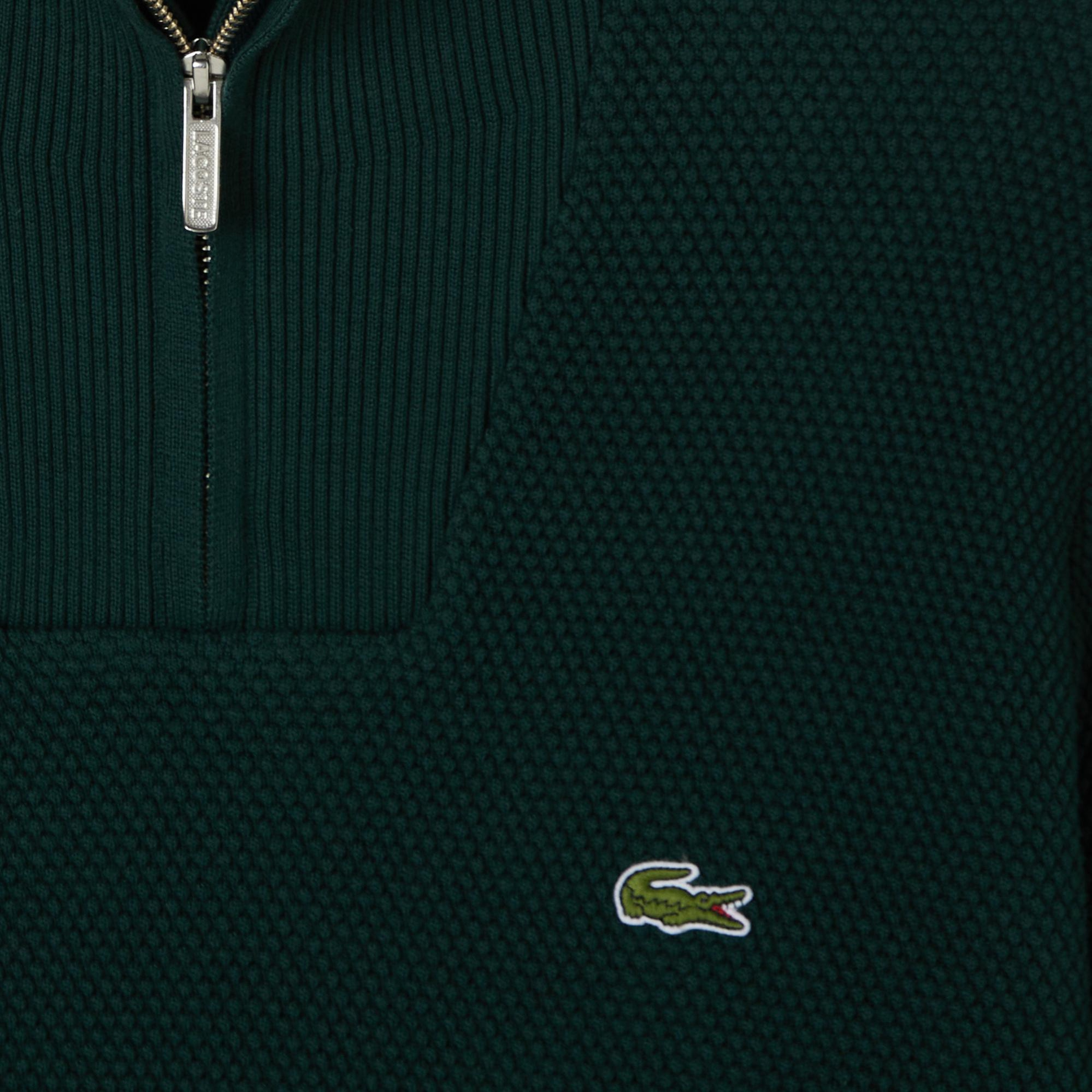 Lacoste Erkek Classic Fit Yarım Fermuarlı Yeşil Kazak