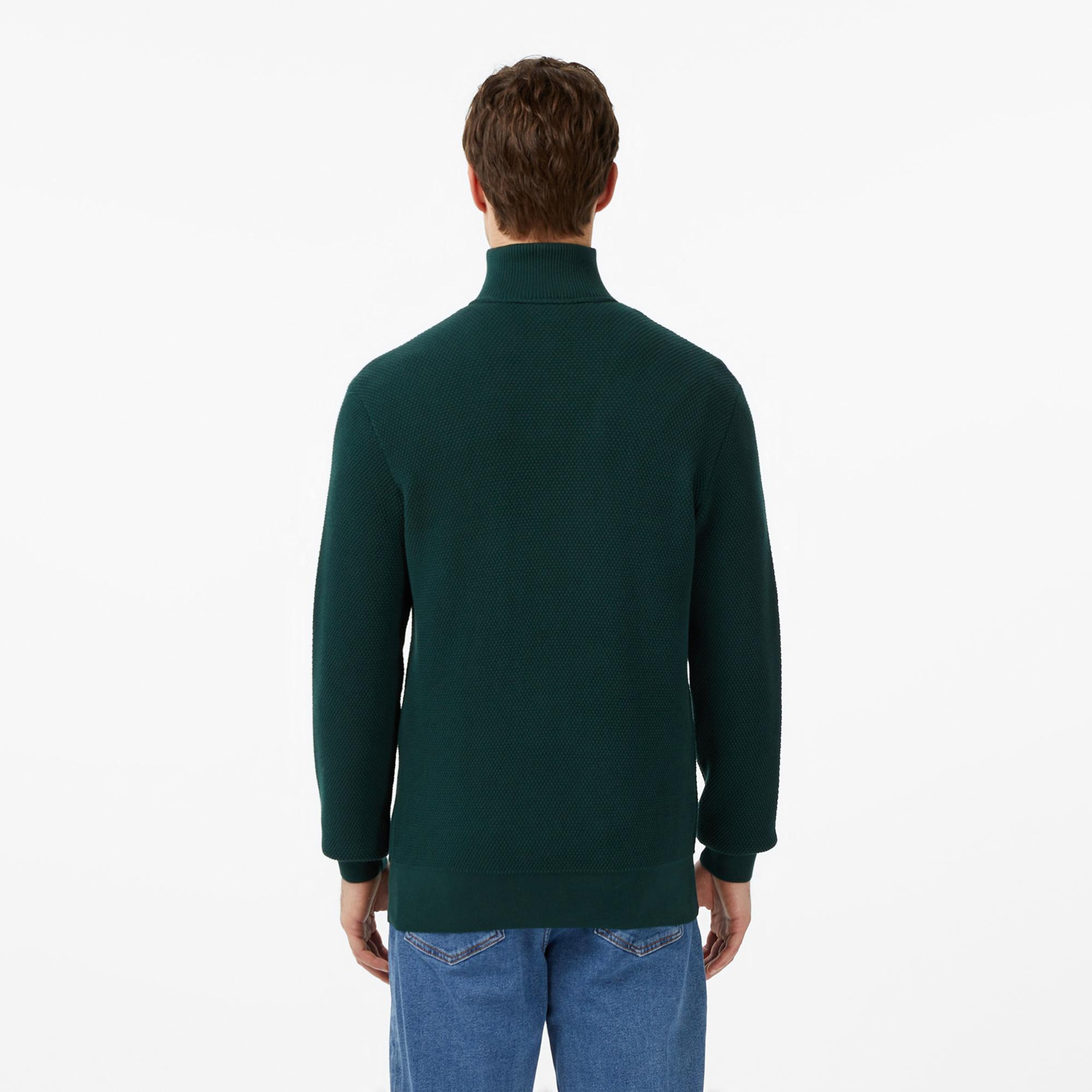 Lacoste Erkek Classic Fit Yarım Fermuarlı Yeşil Kazak