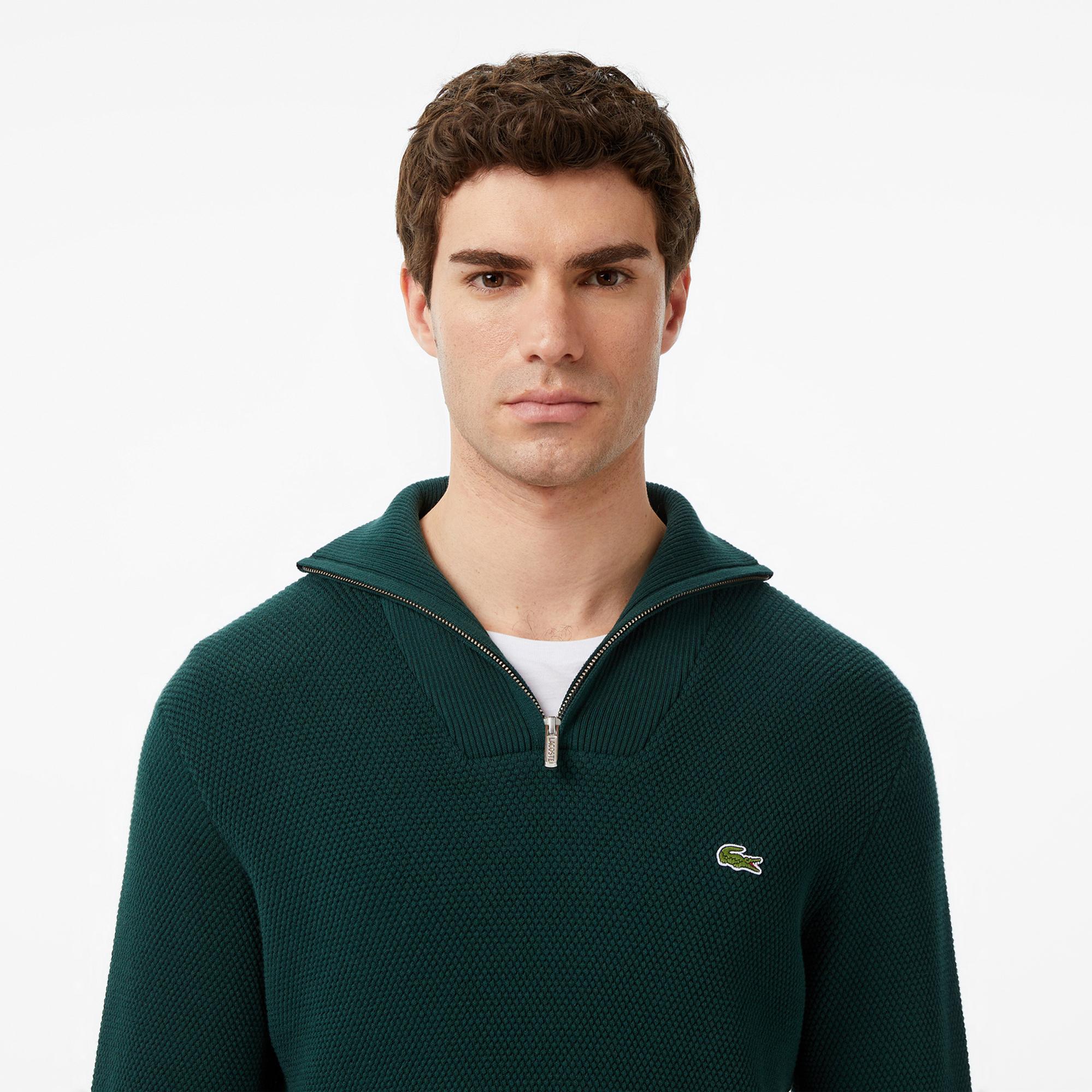 Lacoste Erkek Classic Fit Yarım Fermuarlı Yeşil Kazak