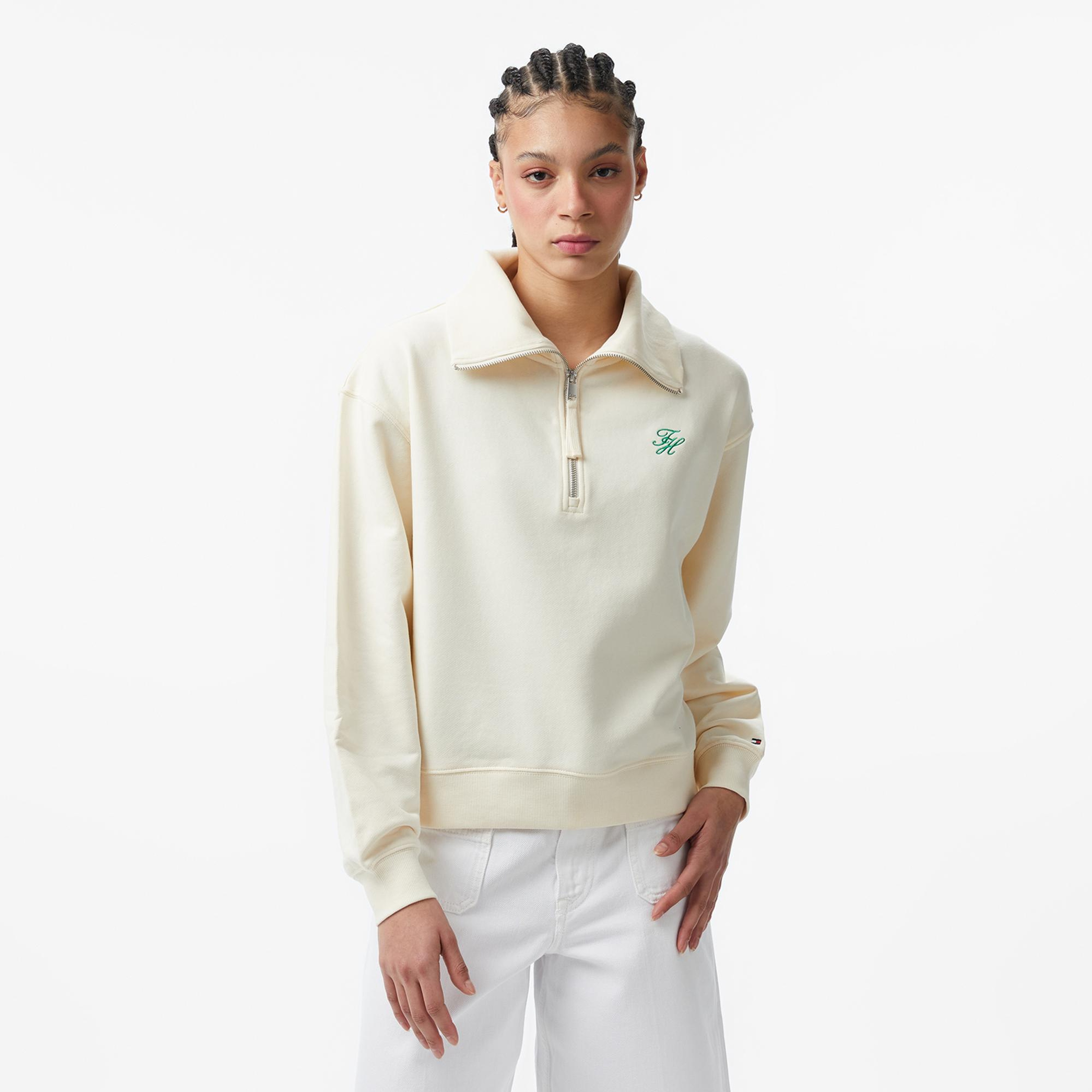 Tommy Hilfiger Script Kadın Bej Sweatshirt