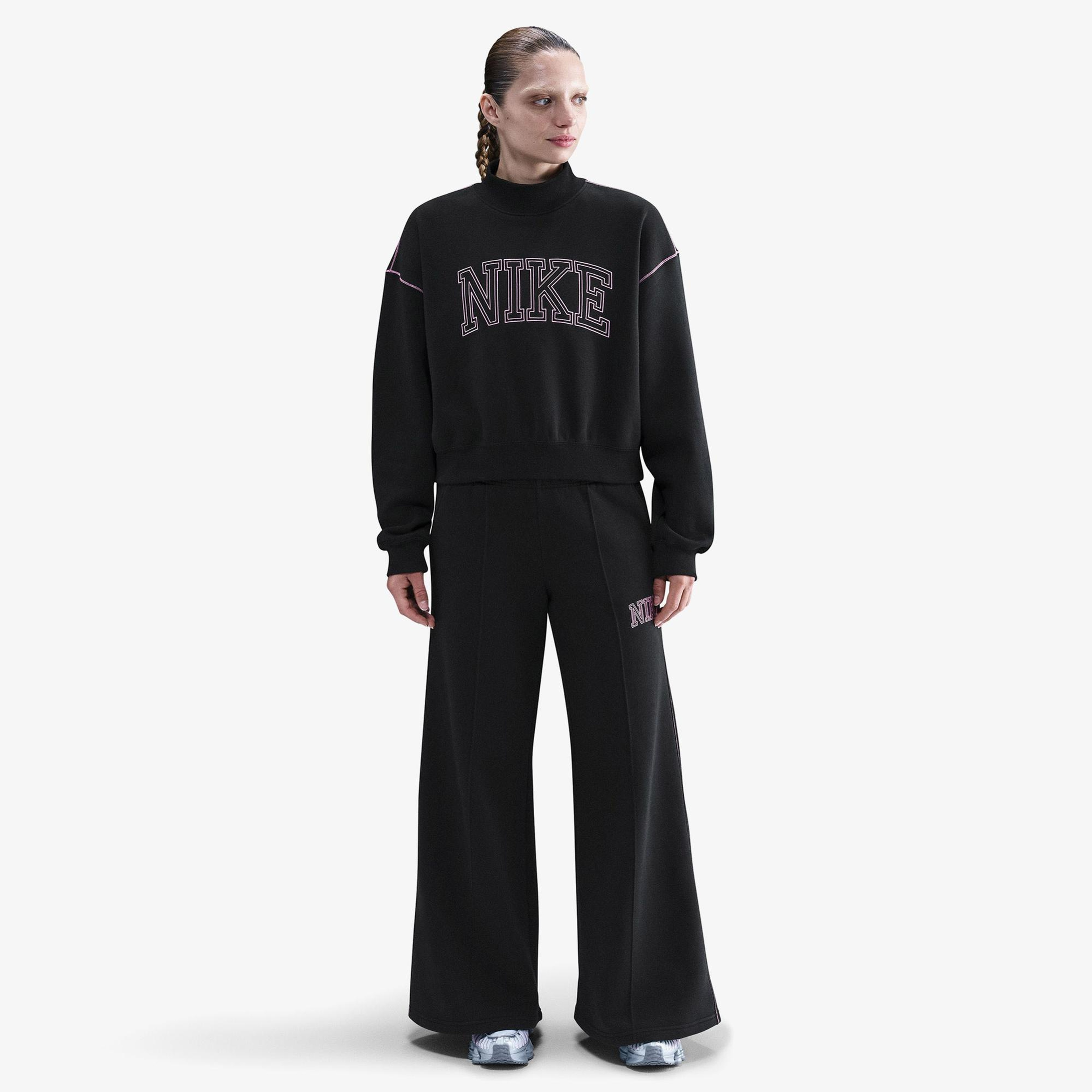 Nike Sportswear Phoenix Fleece Logo Kadın Siyah Sweatshirt