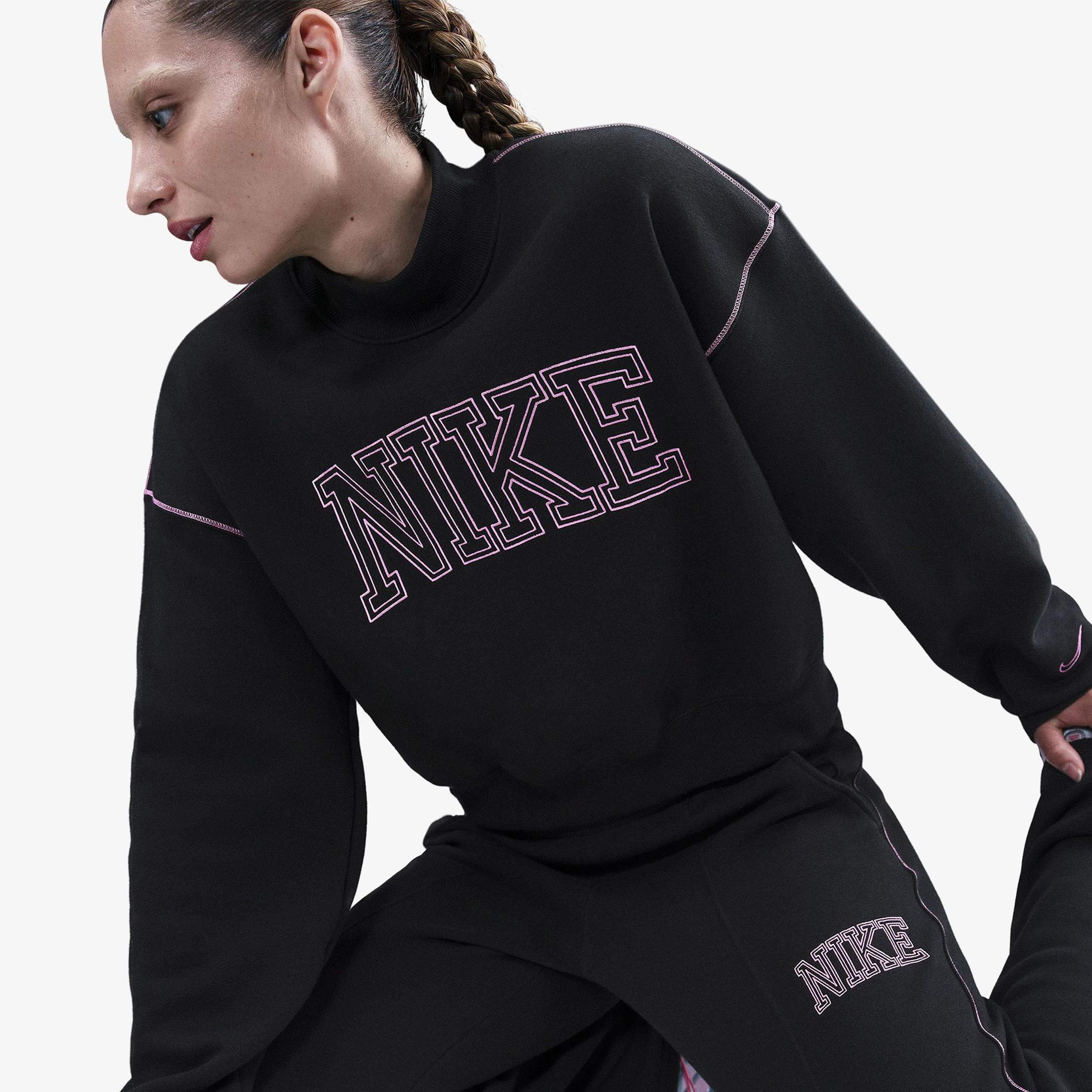 Nike Sportswear Phoenix Fleece Logo Kadın Siyah Sweatshirt