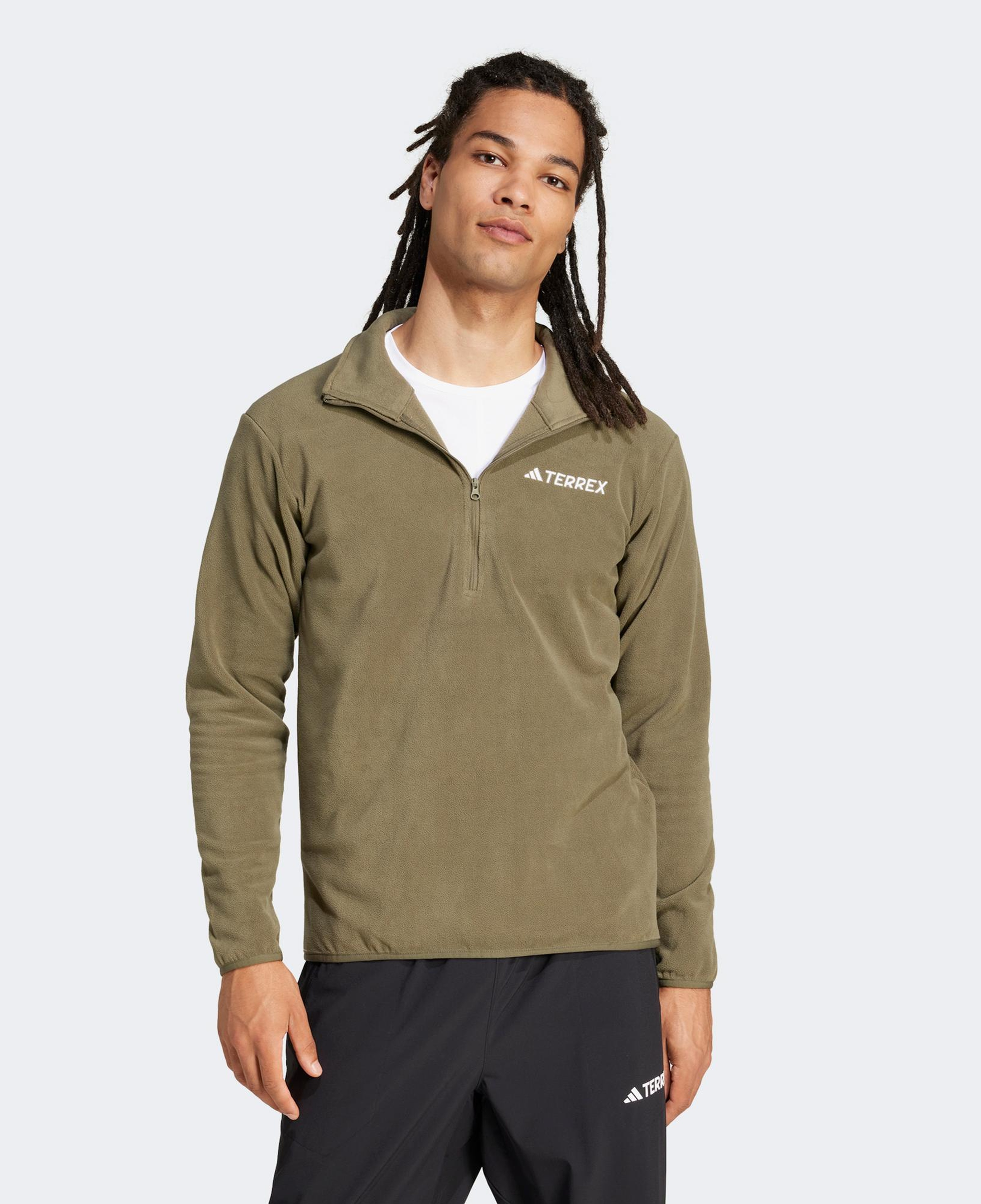 adidas Mountain Essentials Half-Zip Fleece Erkek Haki Polar