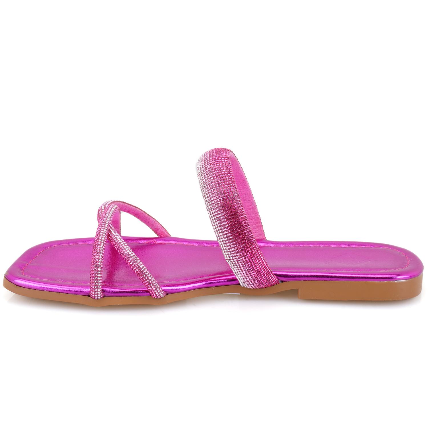 Kadın Pembe Parlak Taş Detaylı Terlik