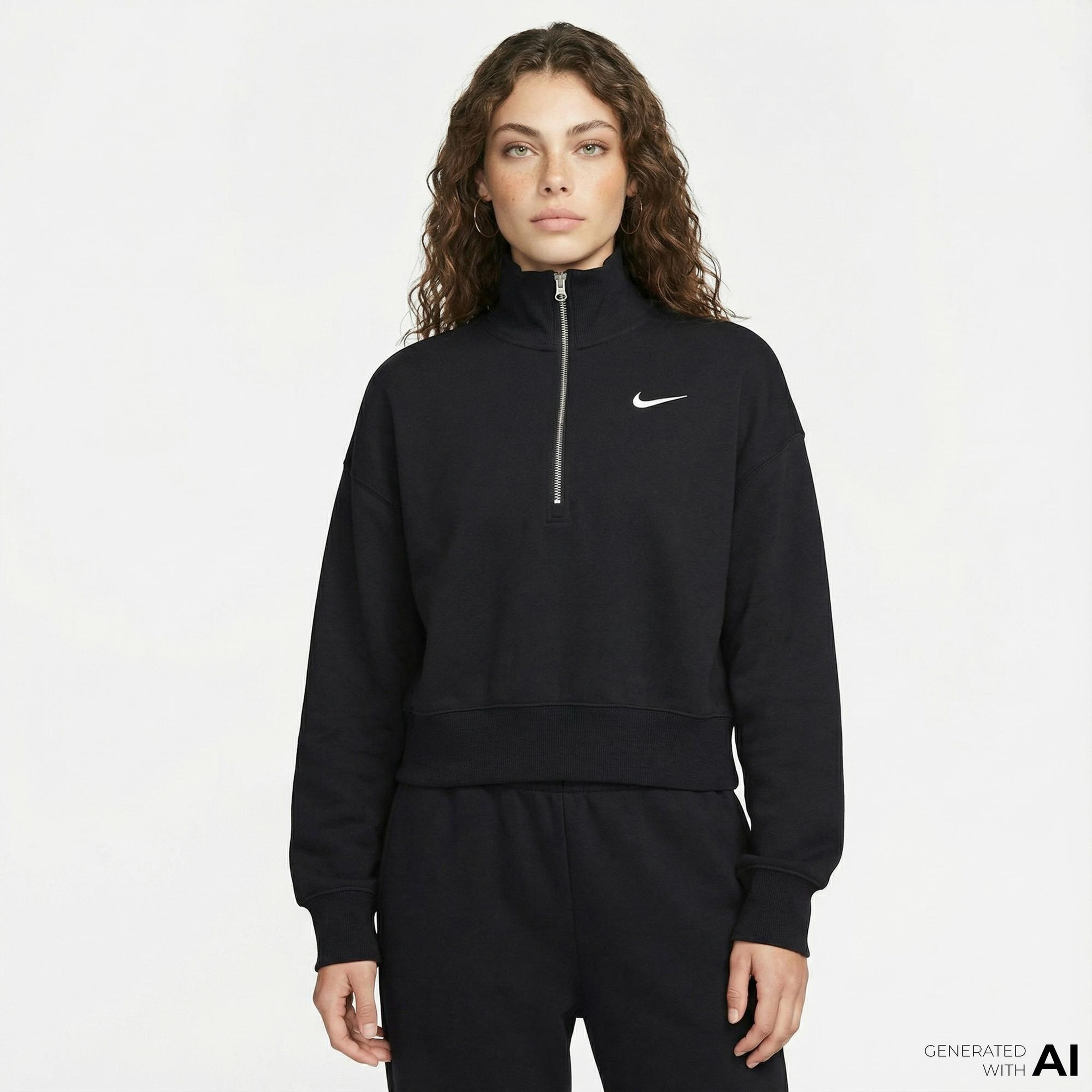 Nike Sportswear Phoenix Fleece  Crop Kadın Siyah Sweatshirt