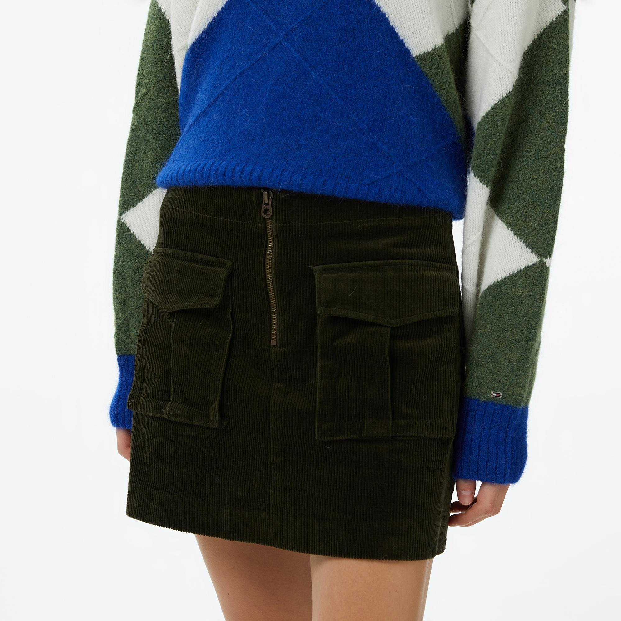 Tommy Hilfiger Corduroy Mini Kadın Yeşil Etek