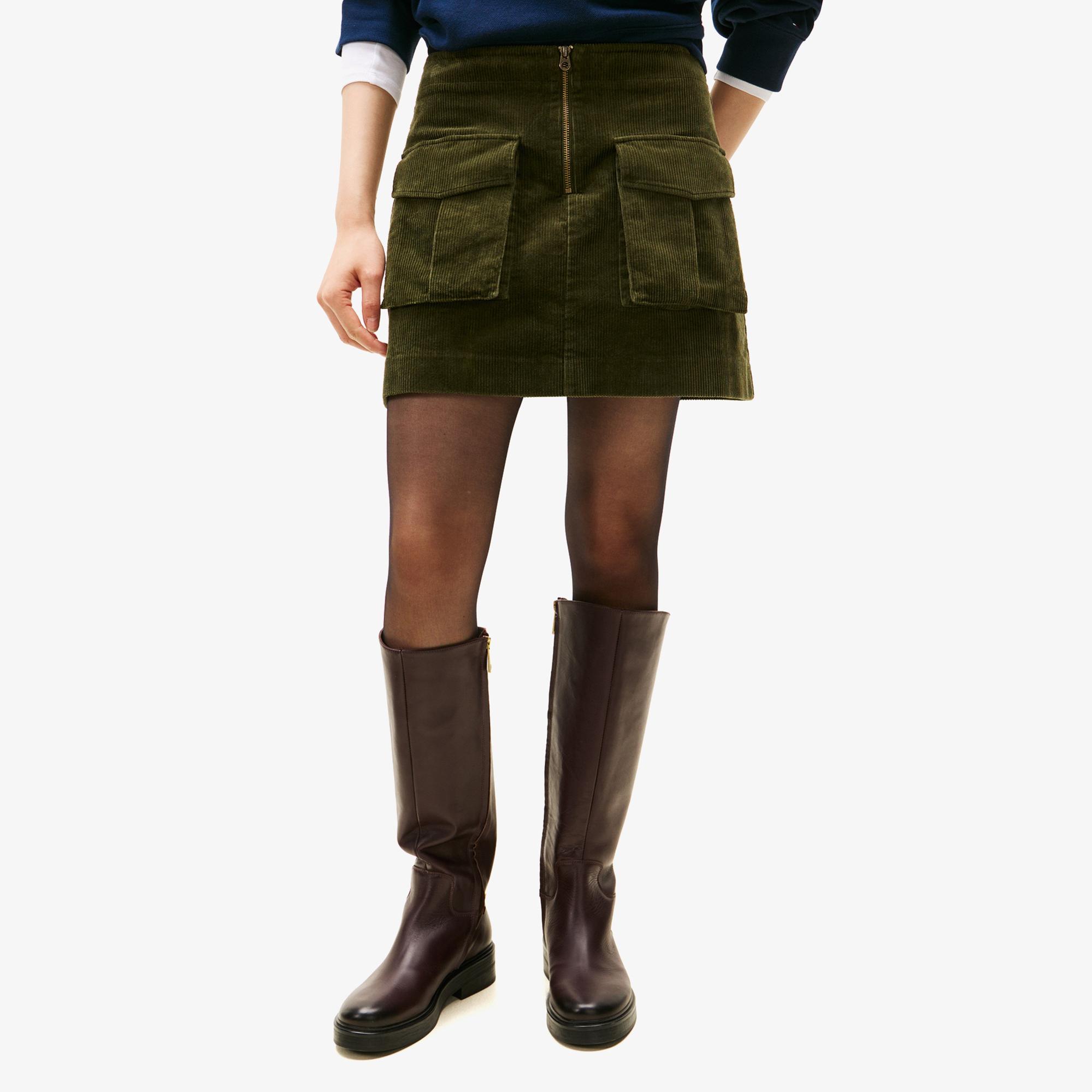 Tommy Hilfiger Corduroy Mini Kadın Yeşil Etek