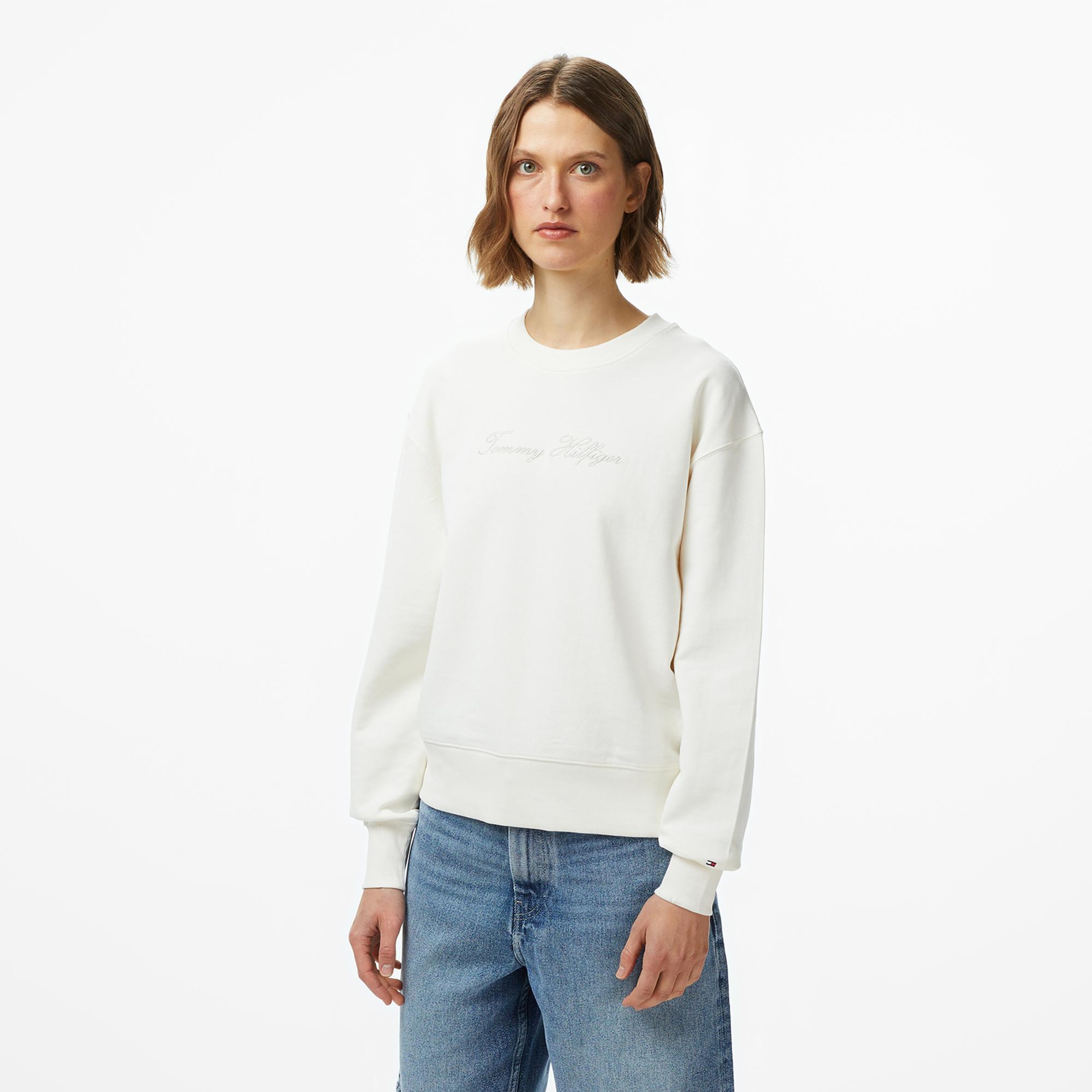 Tommy Hilfiger Lurex Script Regular Kadın Beyaz Sweatshirt